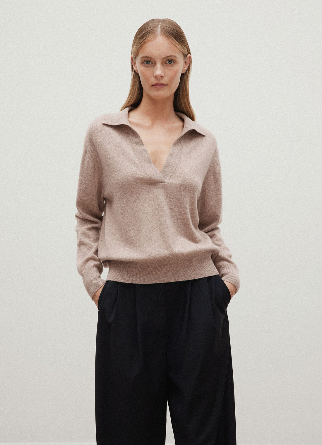 Women's Cashmere Polo Shirt in Mink