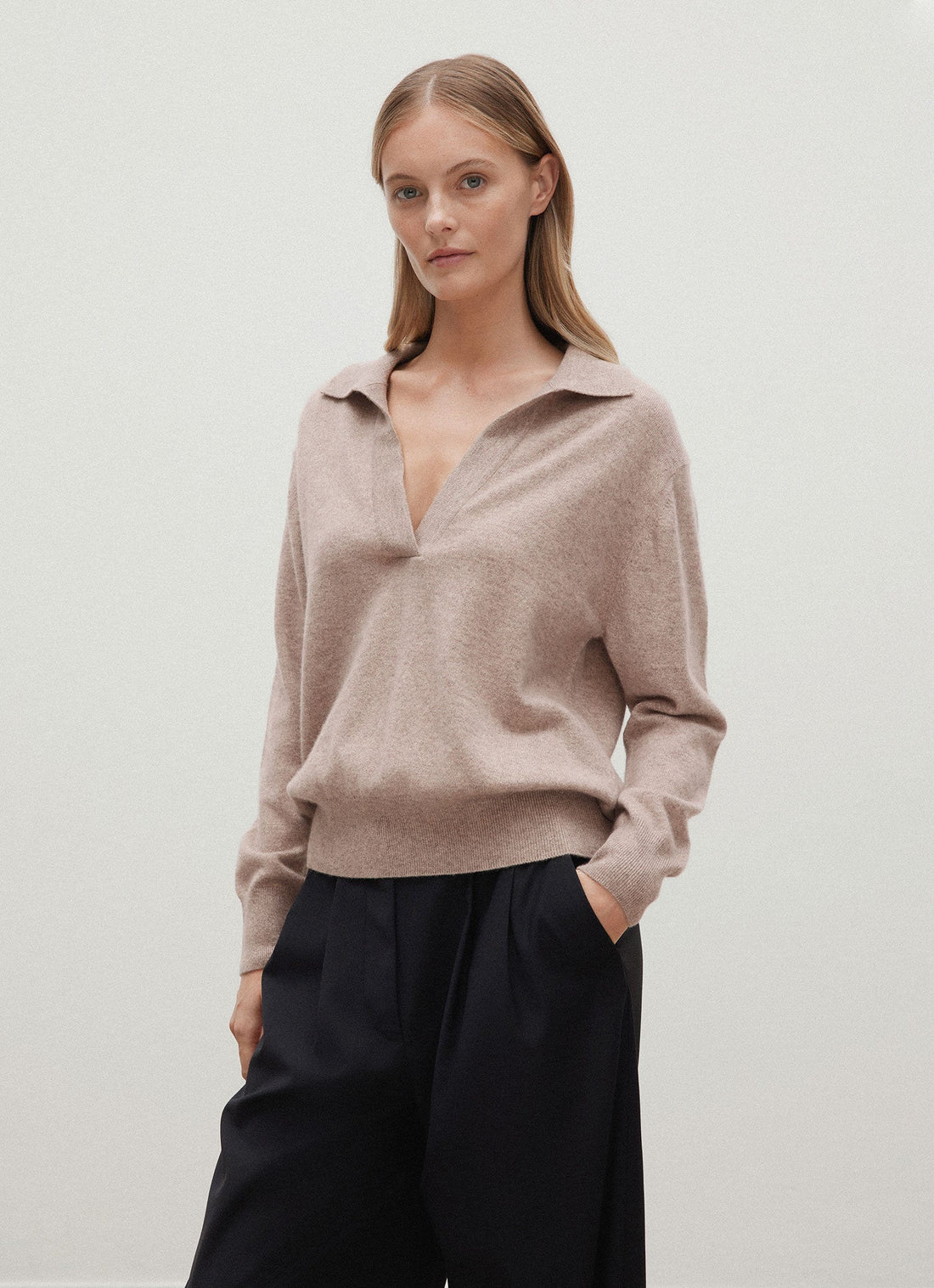 Women's Cashmere Polo Shirt in Mink