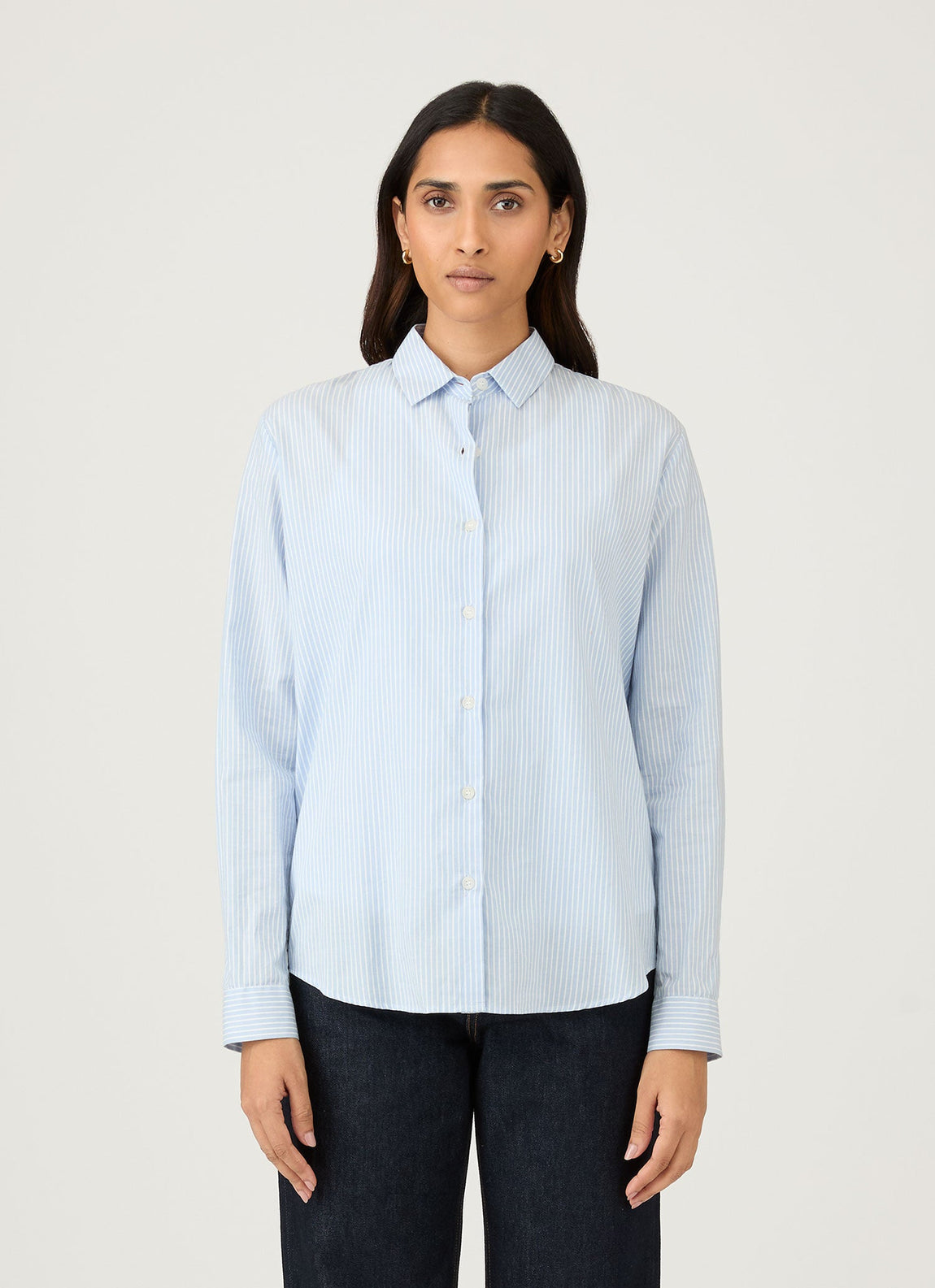 Women's Cotton Shirt in Light Blue/White