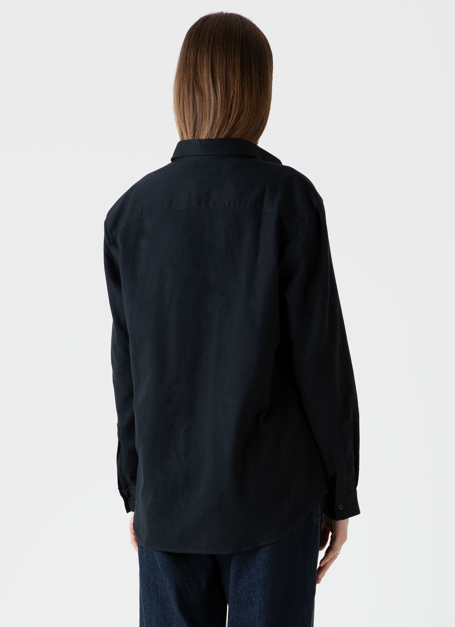 Women's Oversized Flannel Shirt in Black | Sunspel