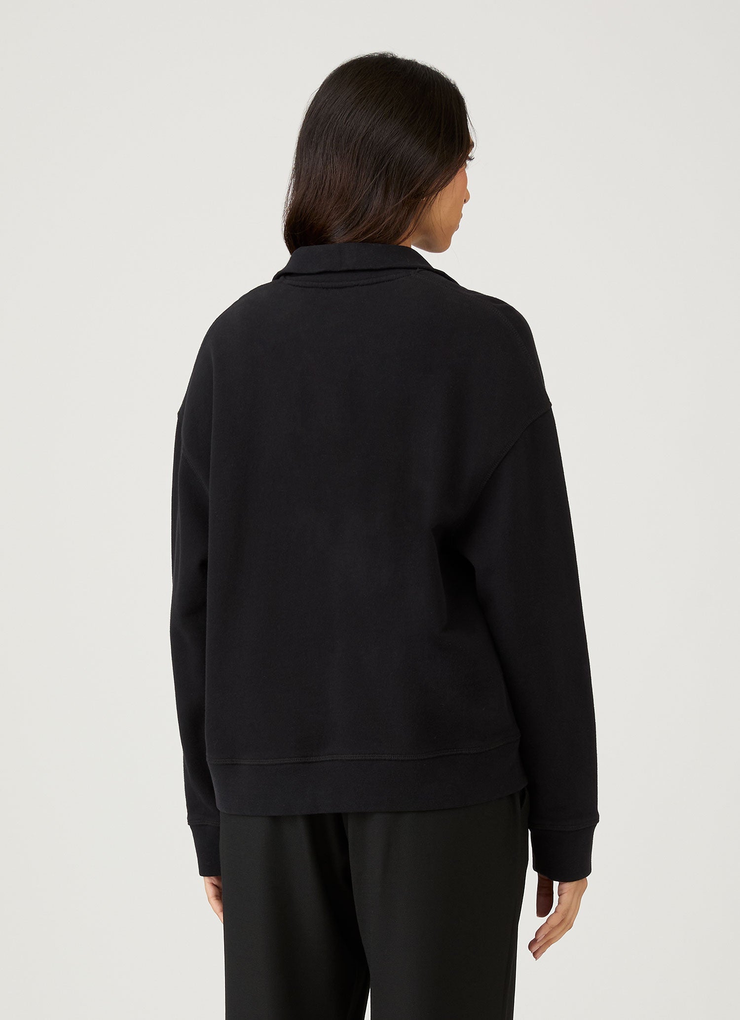 Women's Half Zip Loopback Sweatshirt in Black | Sunspel