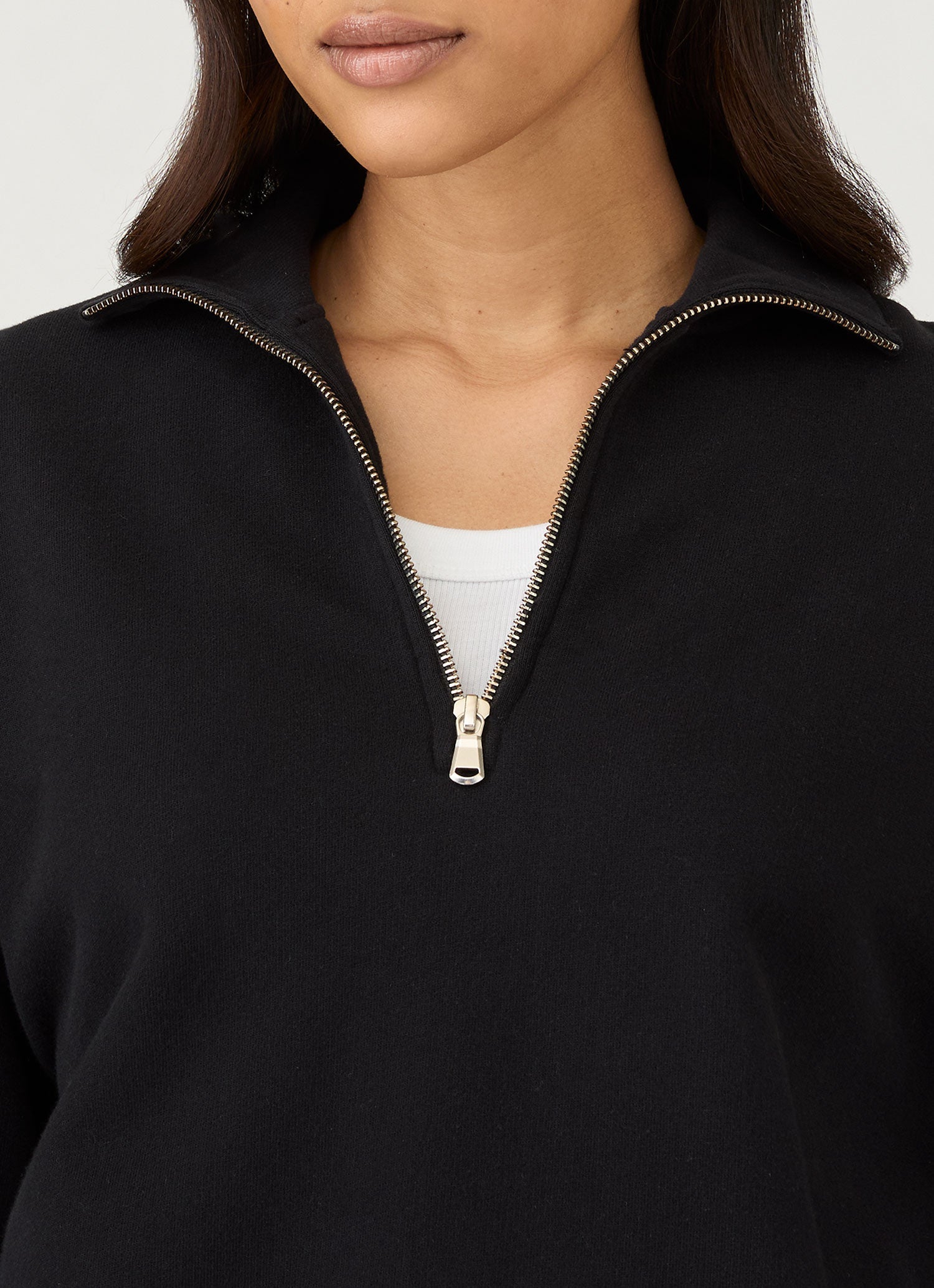 Women's Half Zip Loopback Sweatshirt in Black | Sunspel