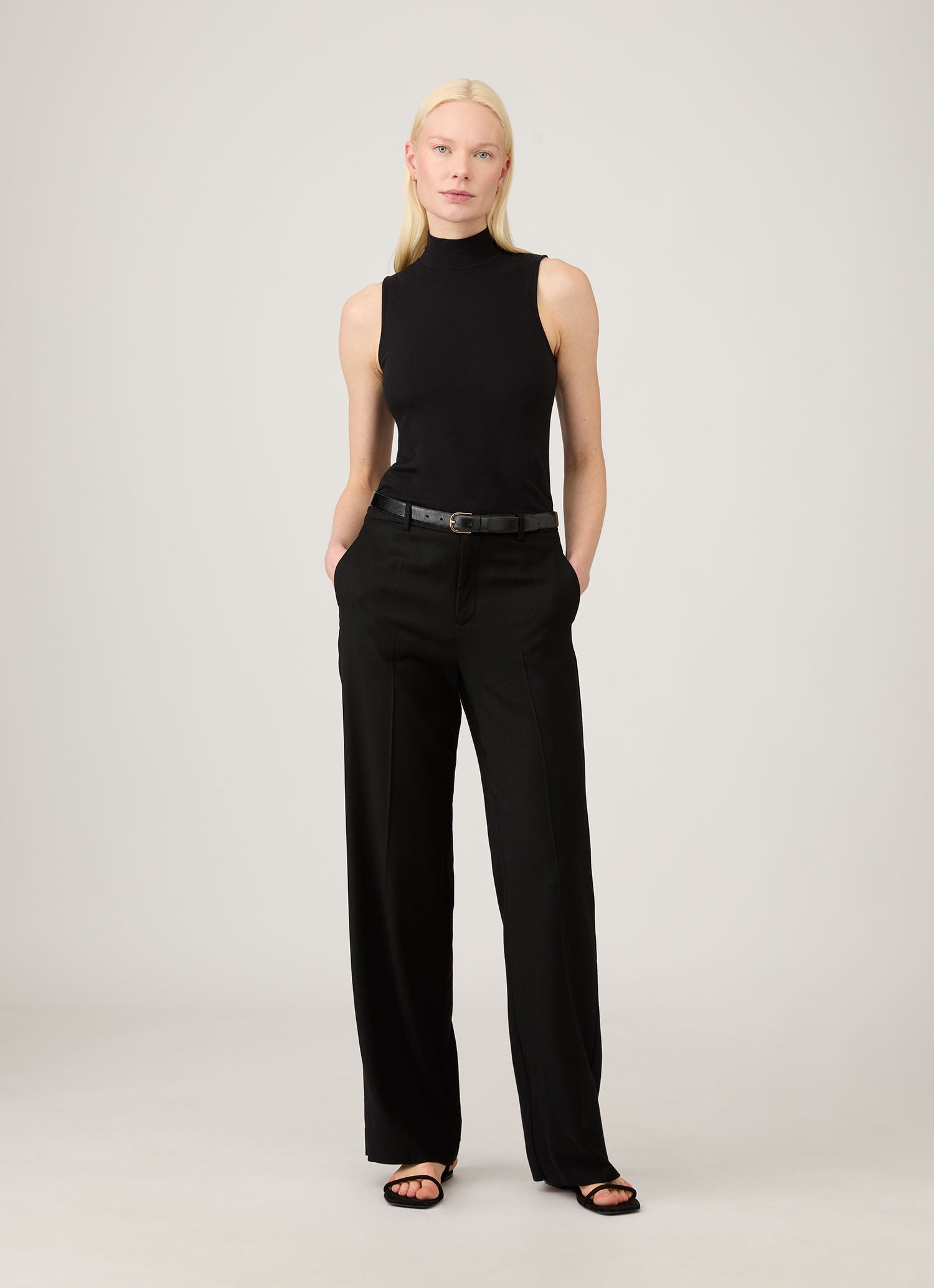 Women's Sleeveless High Neck Top in Black | Sunspel