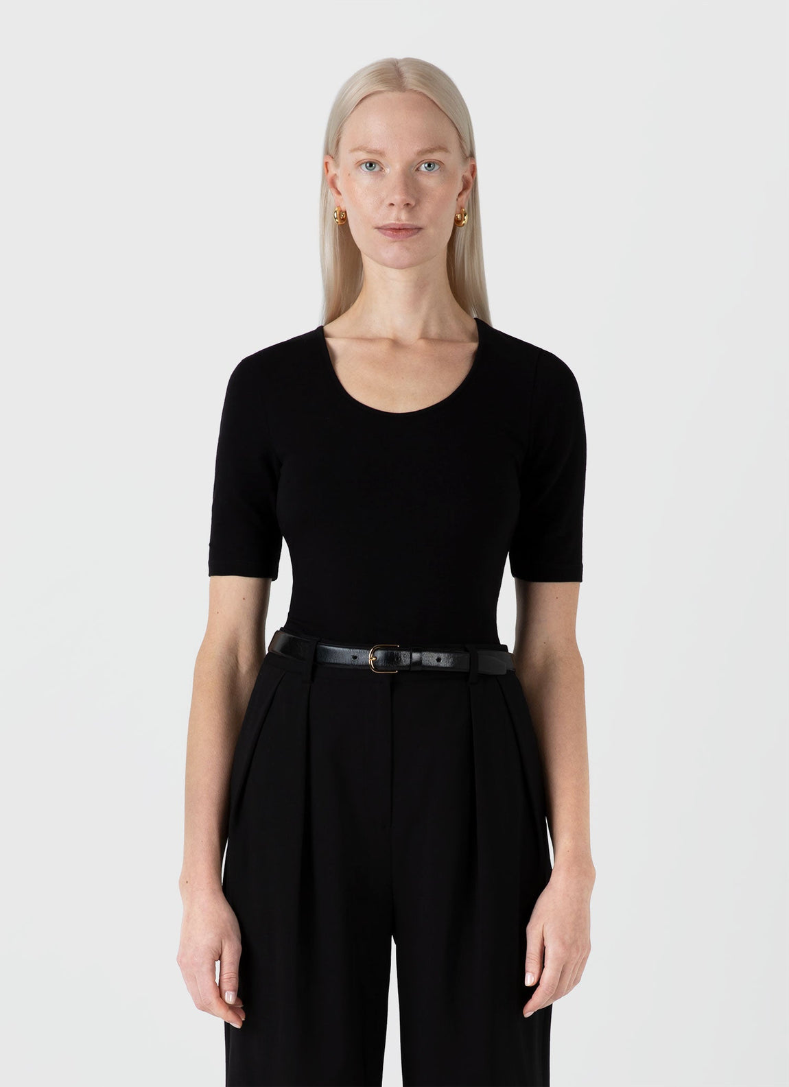 Women's Stretch Cotton Scoop Top in Black