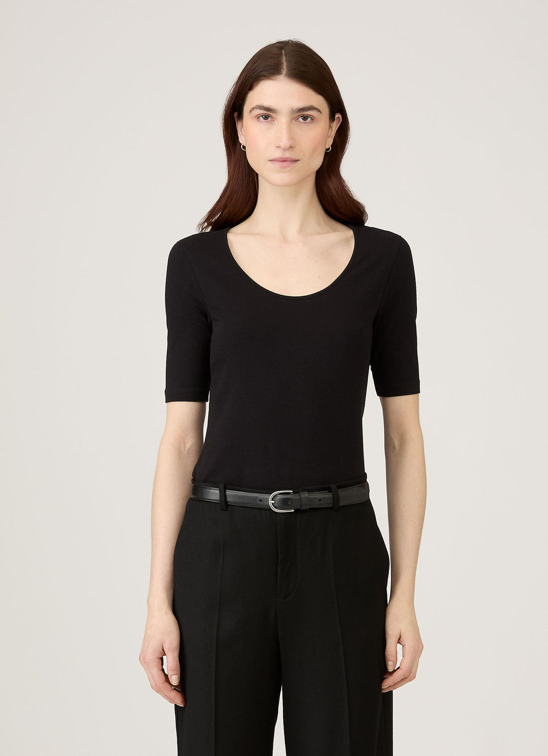 Women's Stretch Cotton Scoop Top in Black