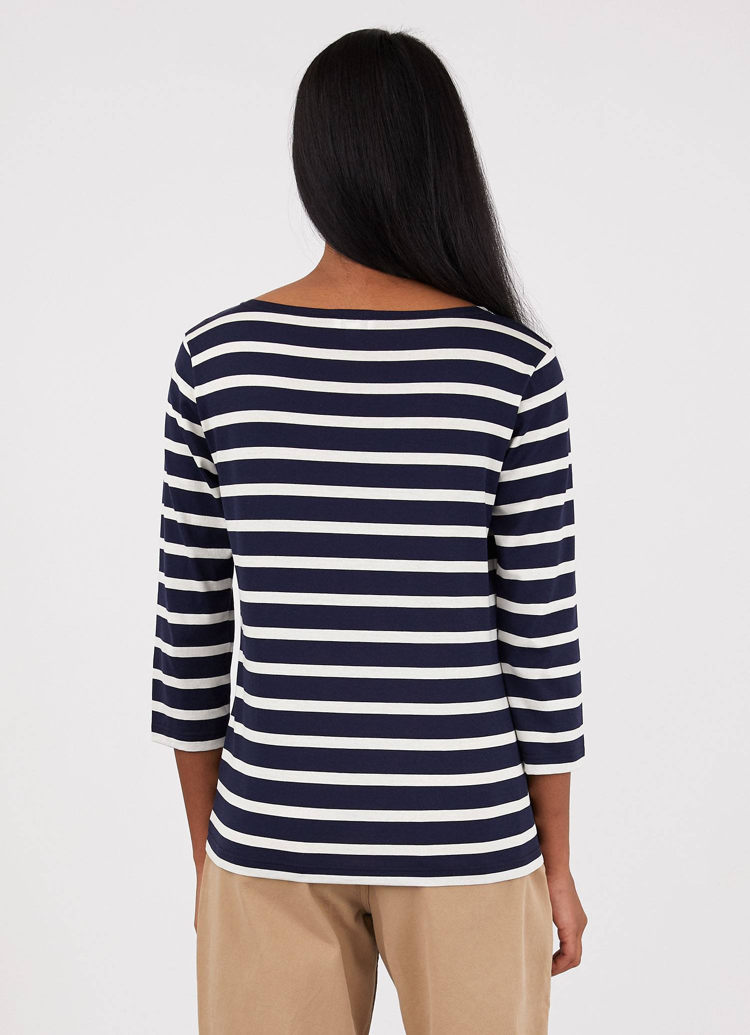 Women's Boat Neck T-shirt in Navy/Ecru Breton Stripe