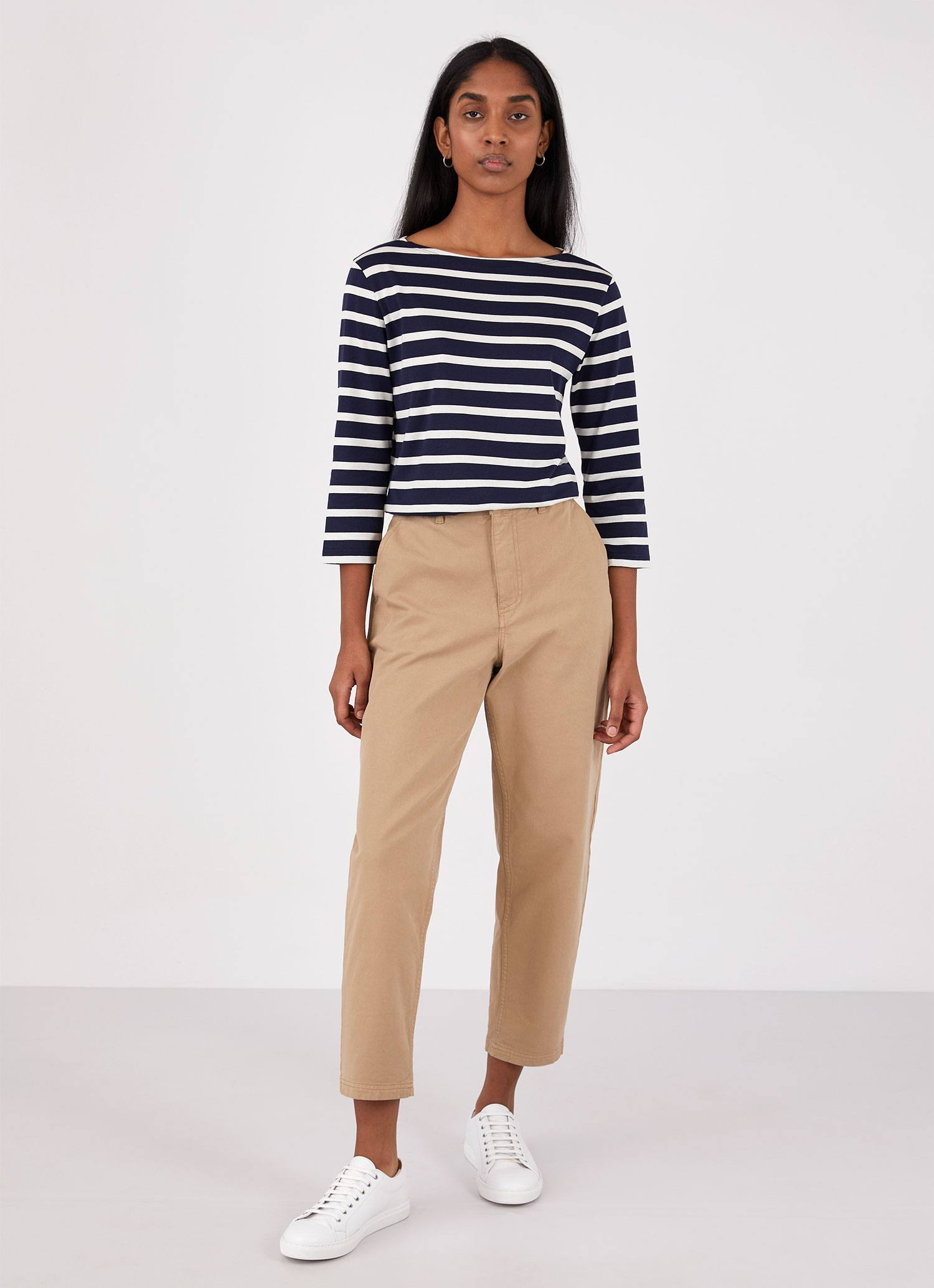 Women's Boat Neck T-shirt in Navy/Ecru Breton Stripe