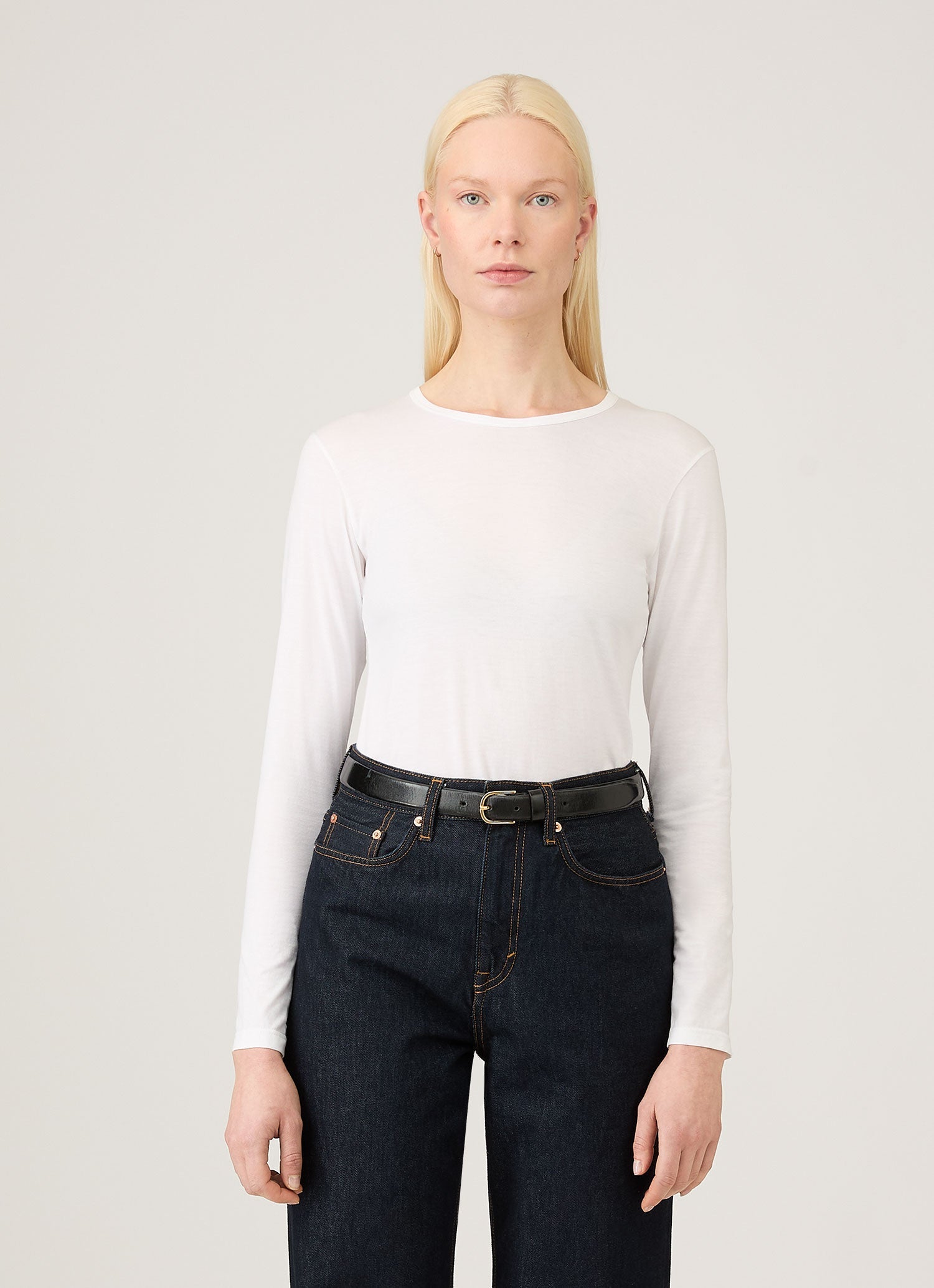 Women's Long Sleeve Classic T-shirt in White | Sunspel