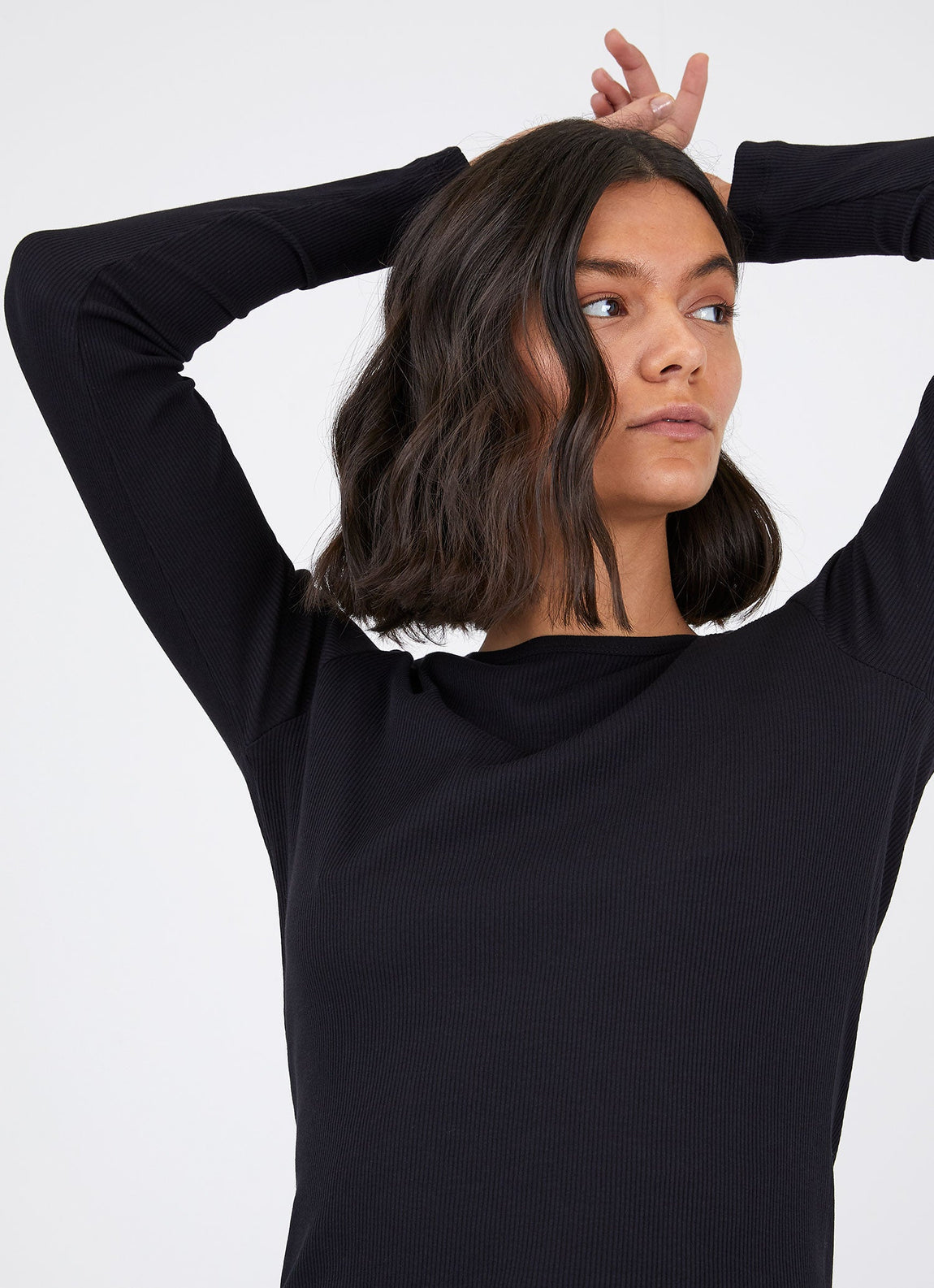 Women's Long Sleeve Rib T-shirt in Black | Sunspel