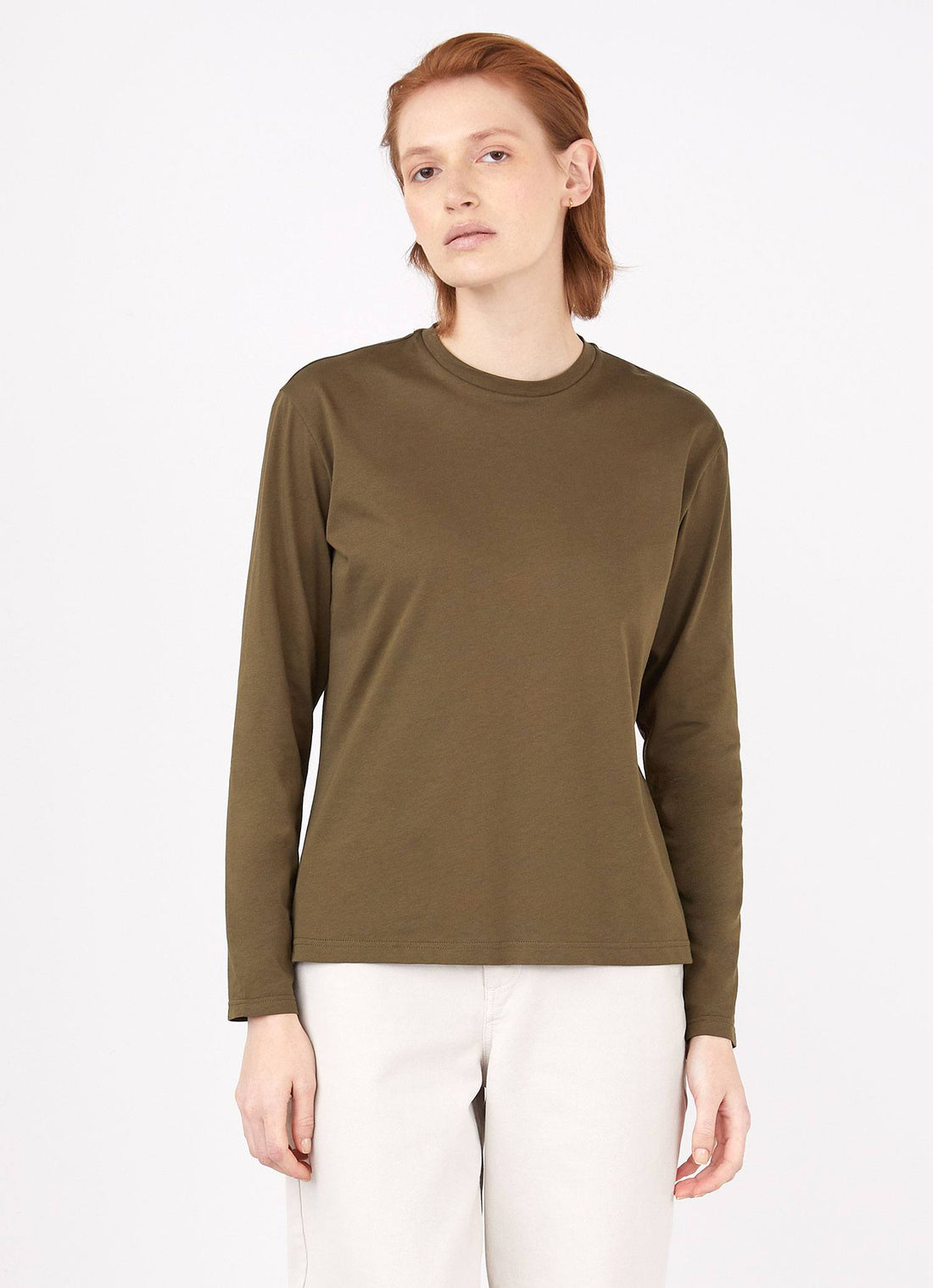 Women's Long Sleeve Boy Fit T-shirt in Dark Moss