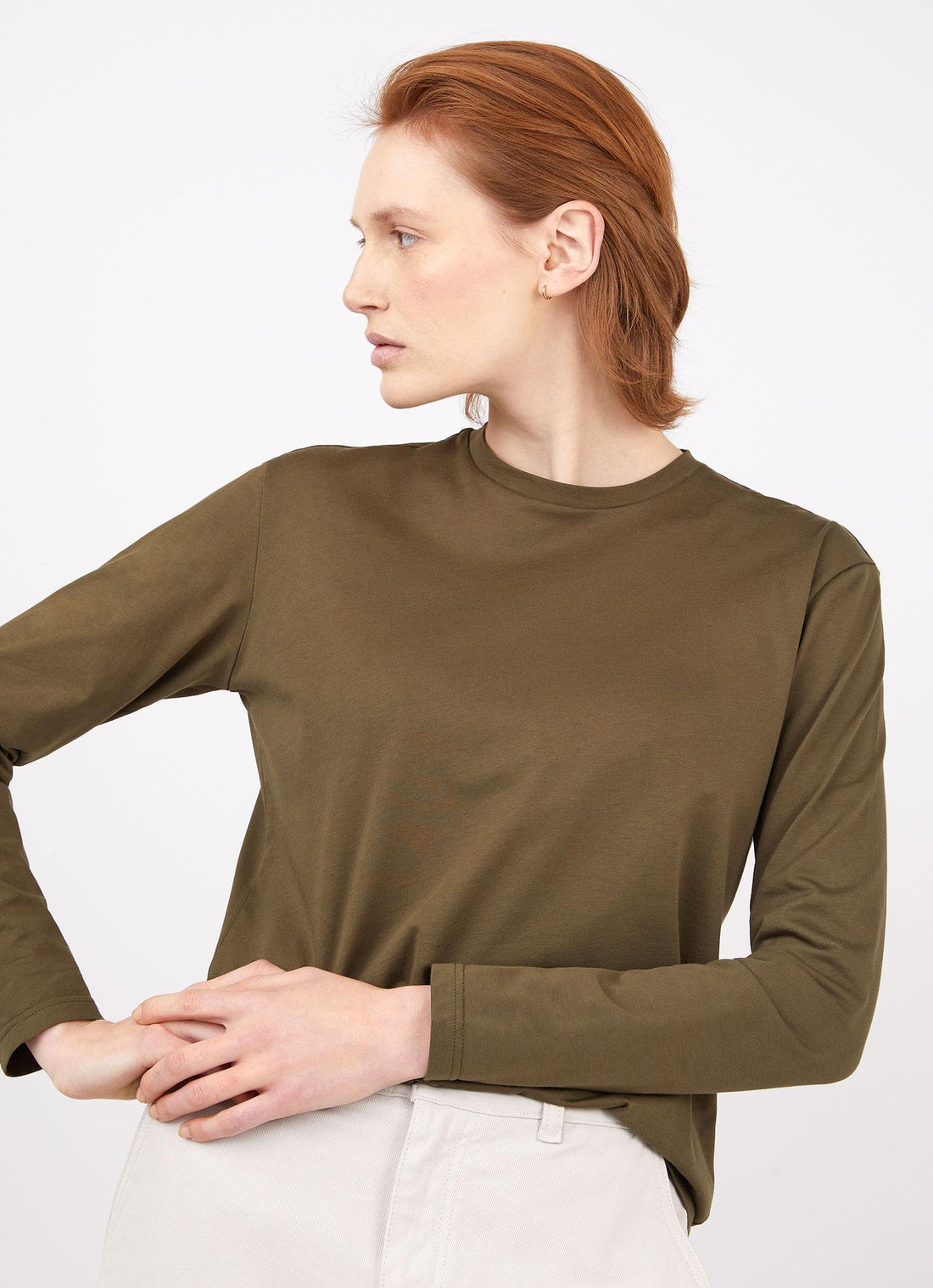 Women's Long Sleeve Boy Fit T-shirt in Dark Moss