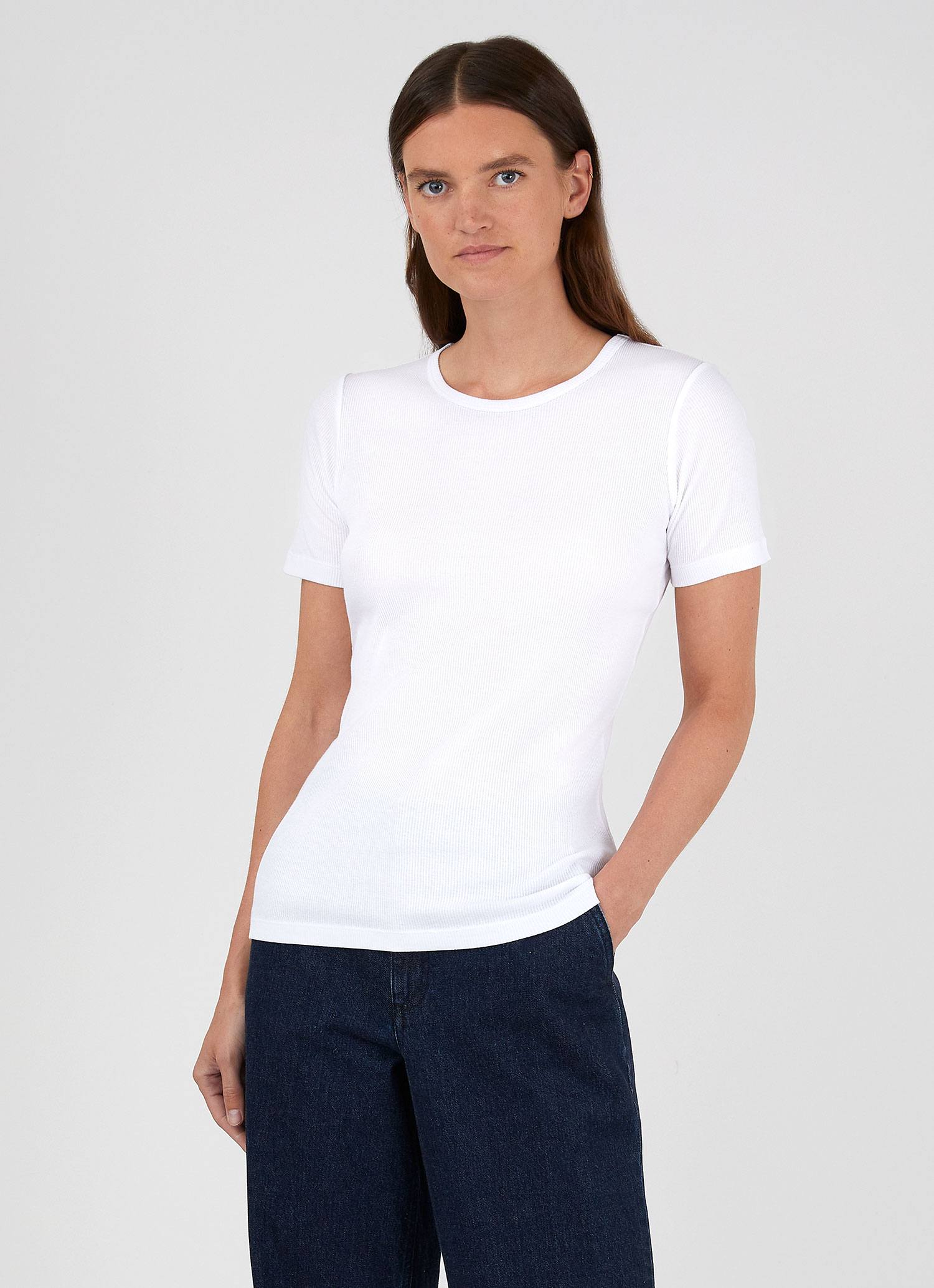 Women's Rib T-shirt in White | Sunspel