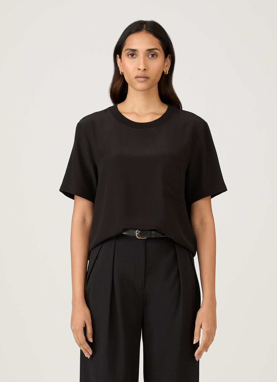 Women's Woven Silk T-shirt in Black