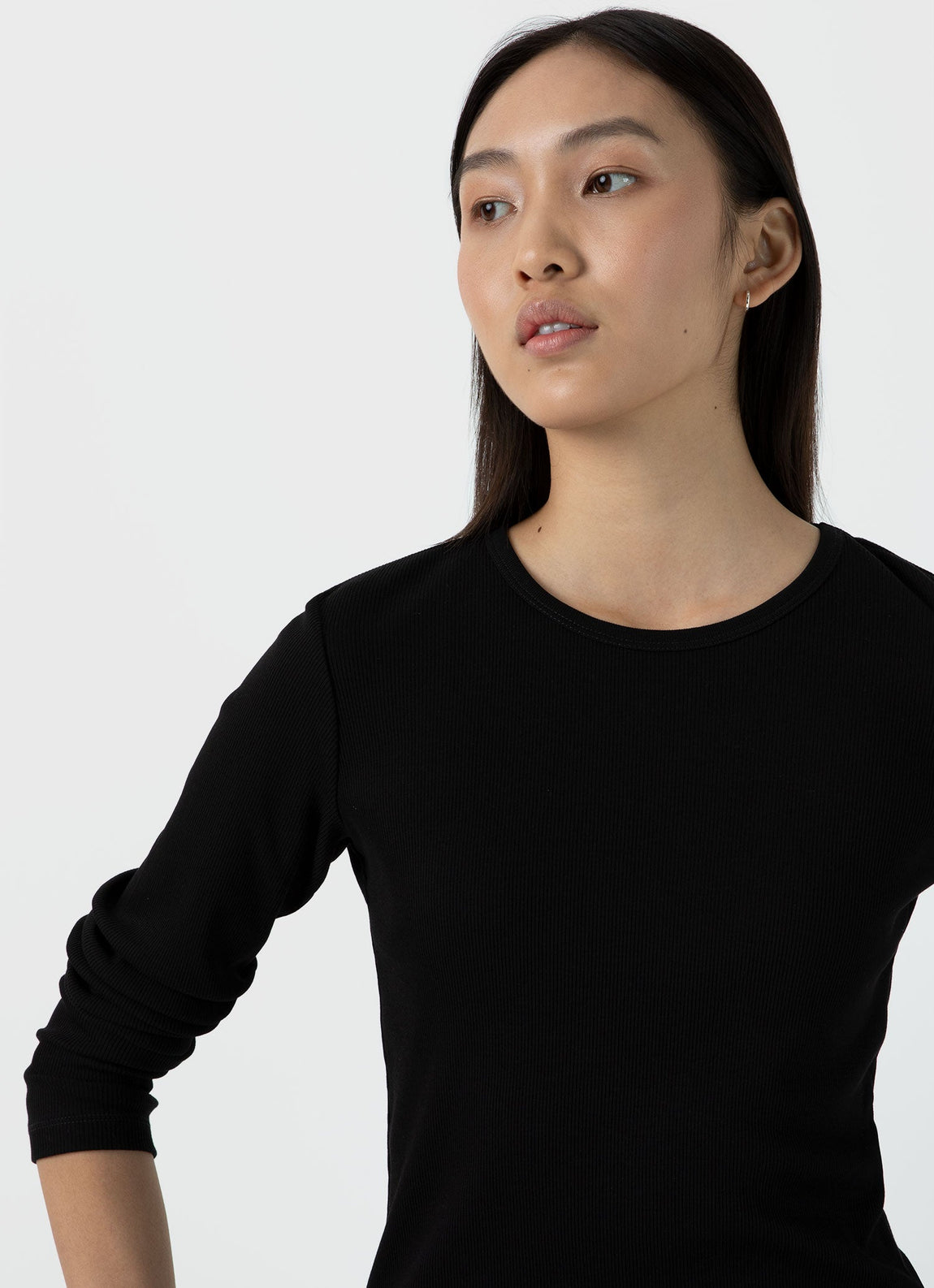 Women's Ribbed Long Sleeve T-shirt in Black