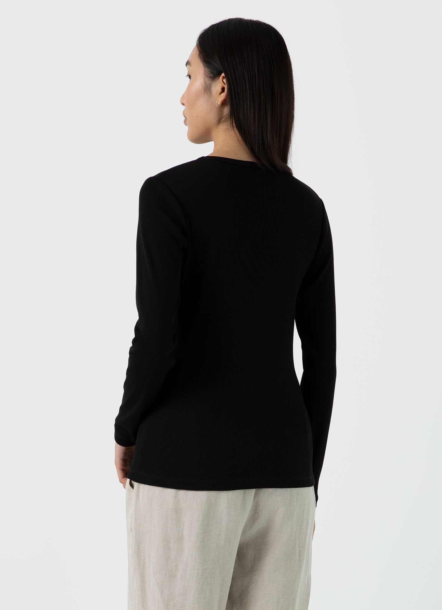 Women's Ribbed Long Sleeve T-shirt in Black