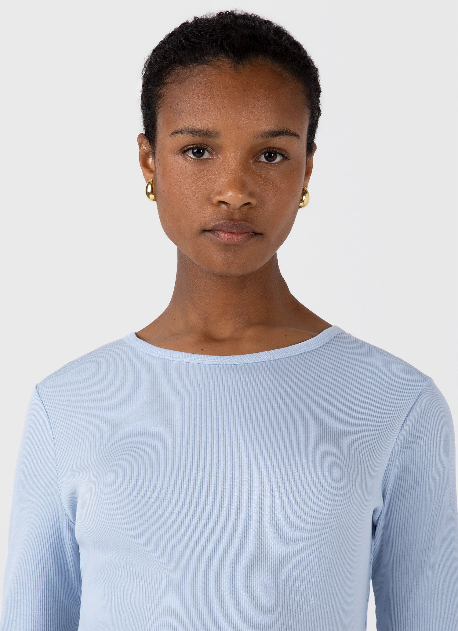 Women's Long Sleeve Ribbed T-shirt in Blue Mist