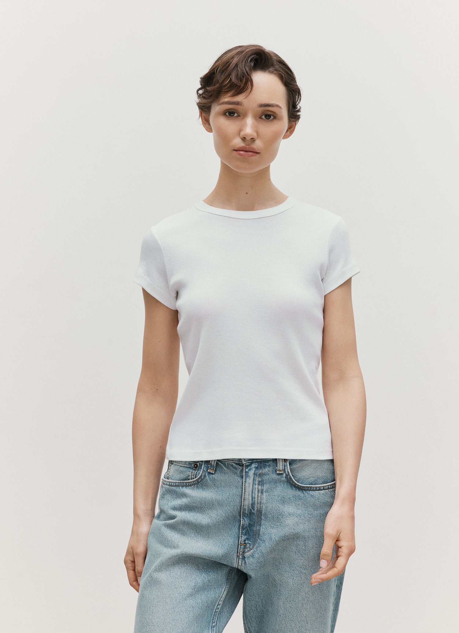 Women's Ribbed T-shirt in White | Sunspel