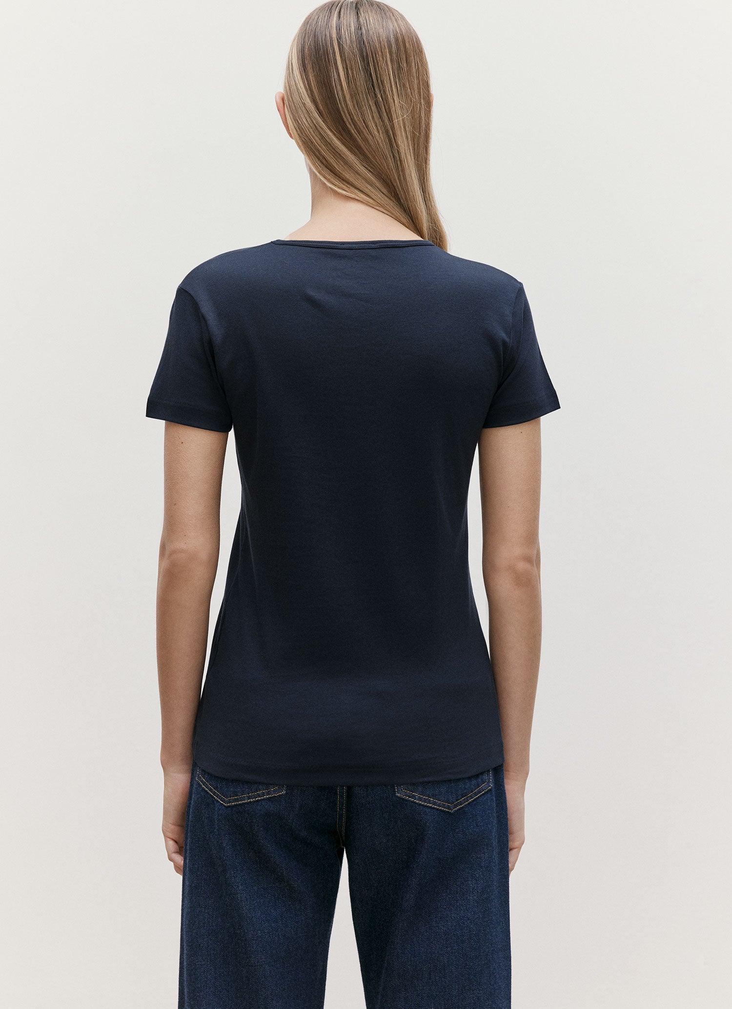 Women's Sea Island Cotton T-shirt in Navy | Sunspel