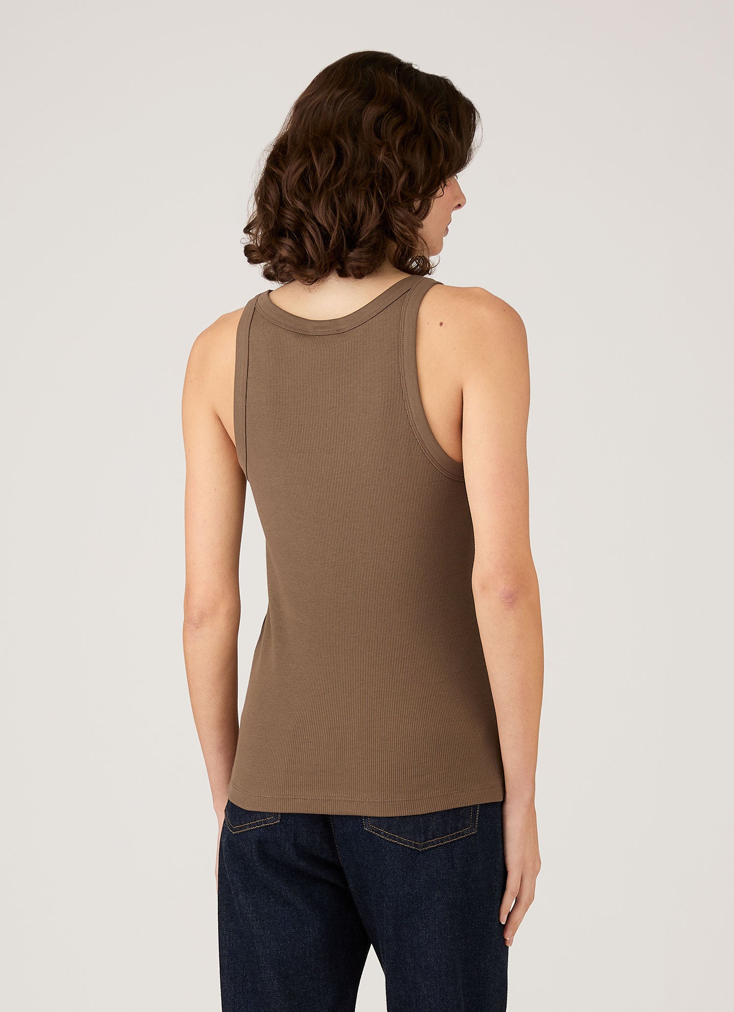 Women's Ribbed Tank Top in Dark Cedar | Sunspel