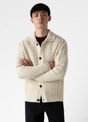 Men's Cable Knit Cardigan Jacket in Ecru