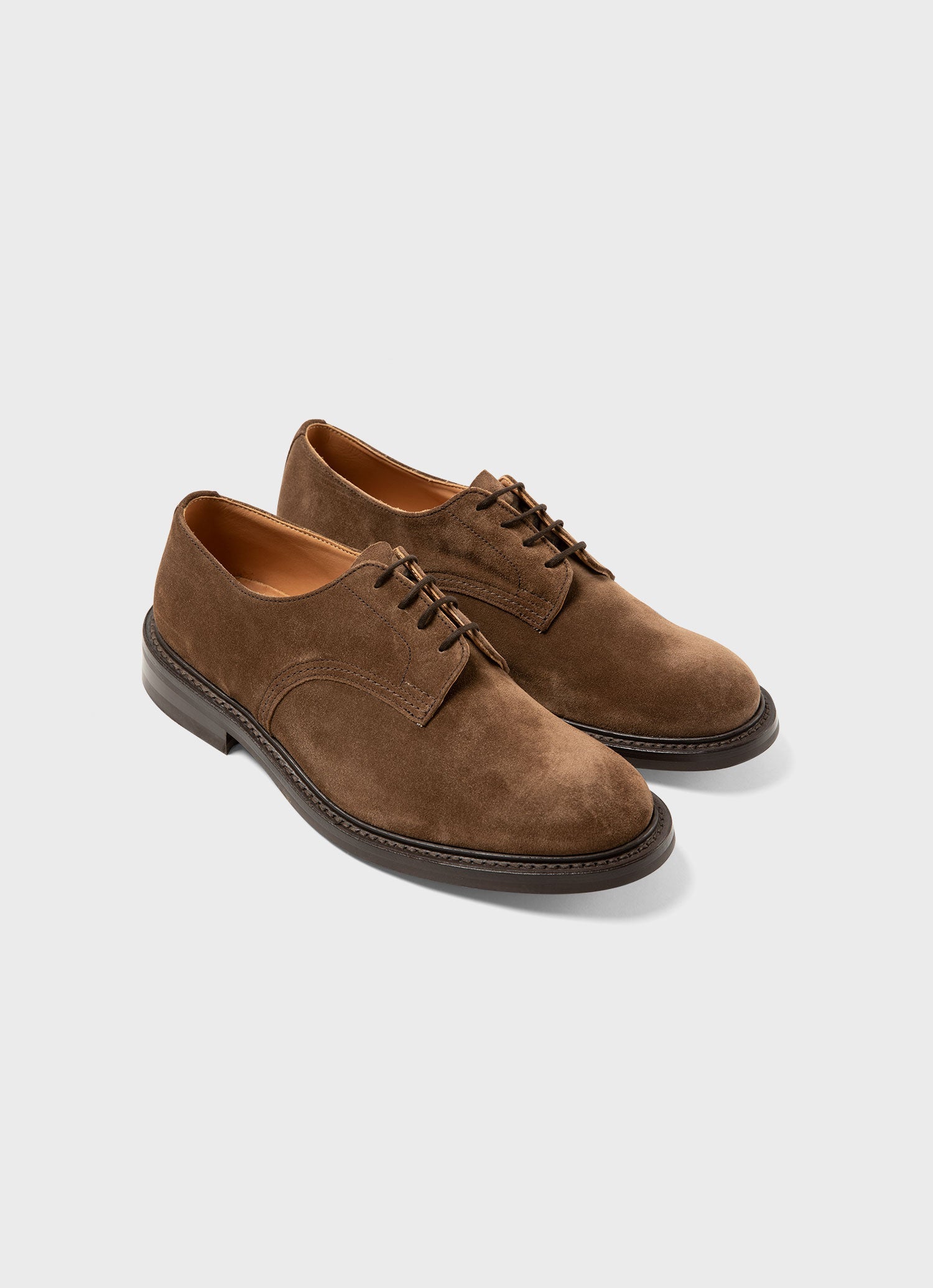 Men's Trickers Suede Derby Shoe in Light Brown | Sunspel