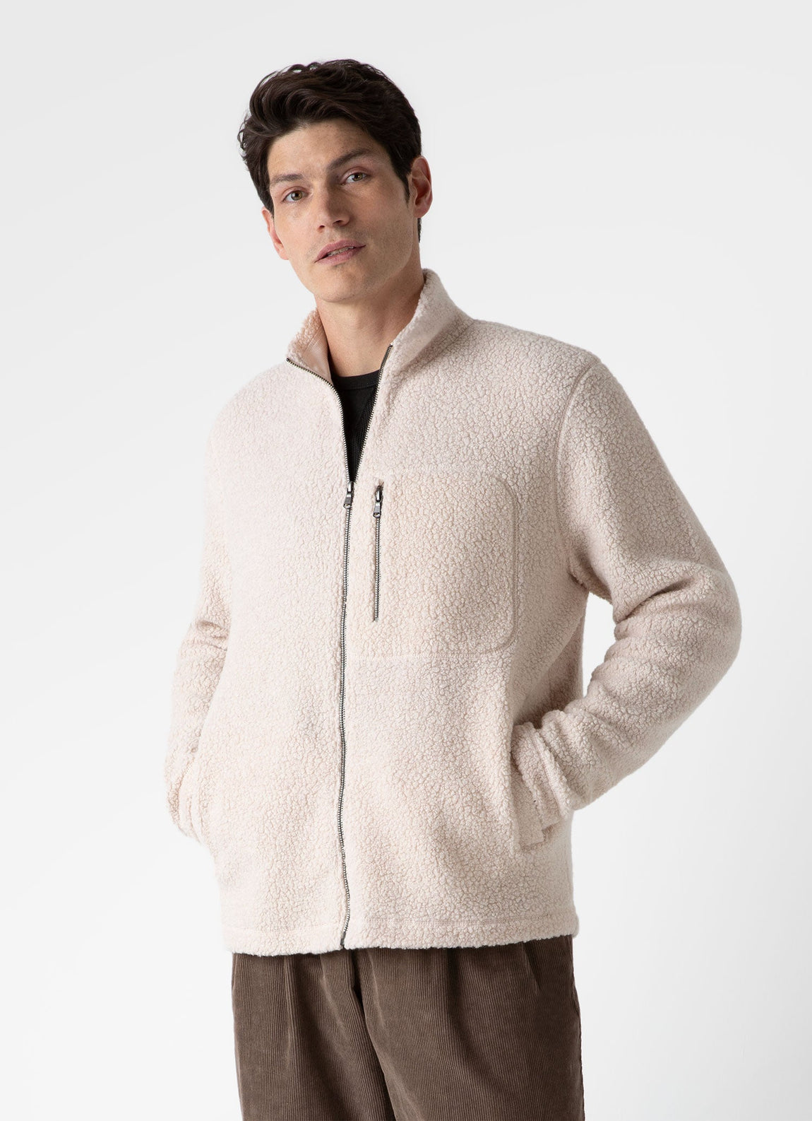 Men's Wool Fleece Jacket in Ecru | Sunspel