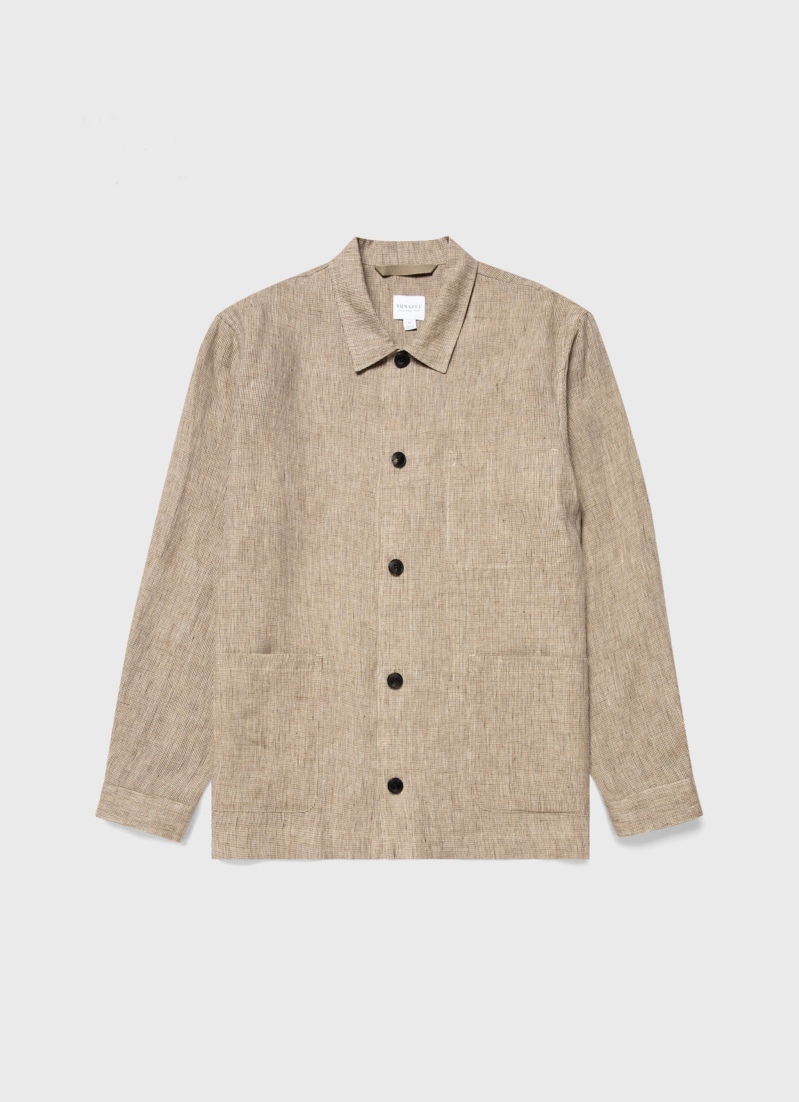 Men's Linen Twin Pocket Jacket in Light Sand Puppytooth