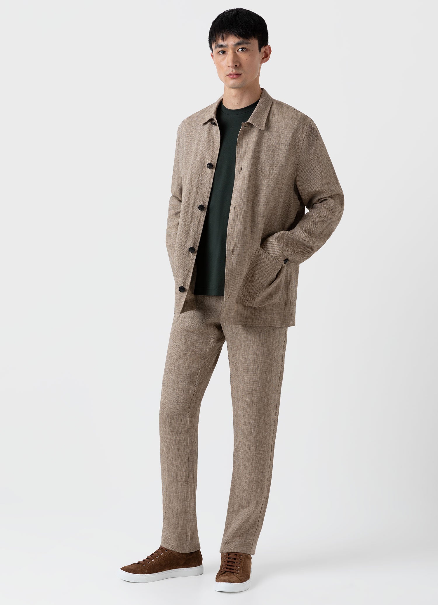 Men's Linen Twin Pocket Jacket in Light Sand Puppytooth