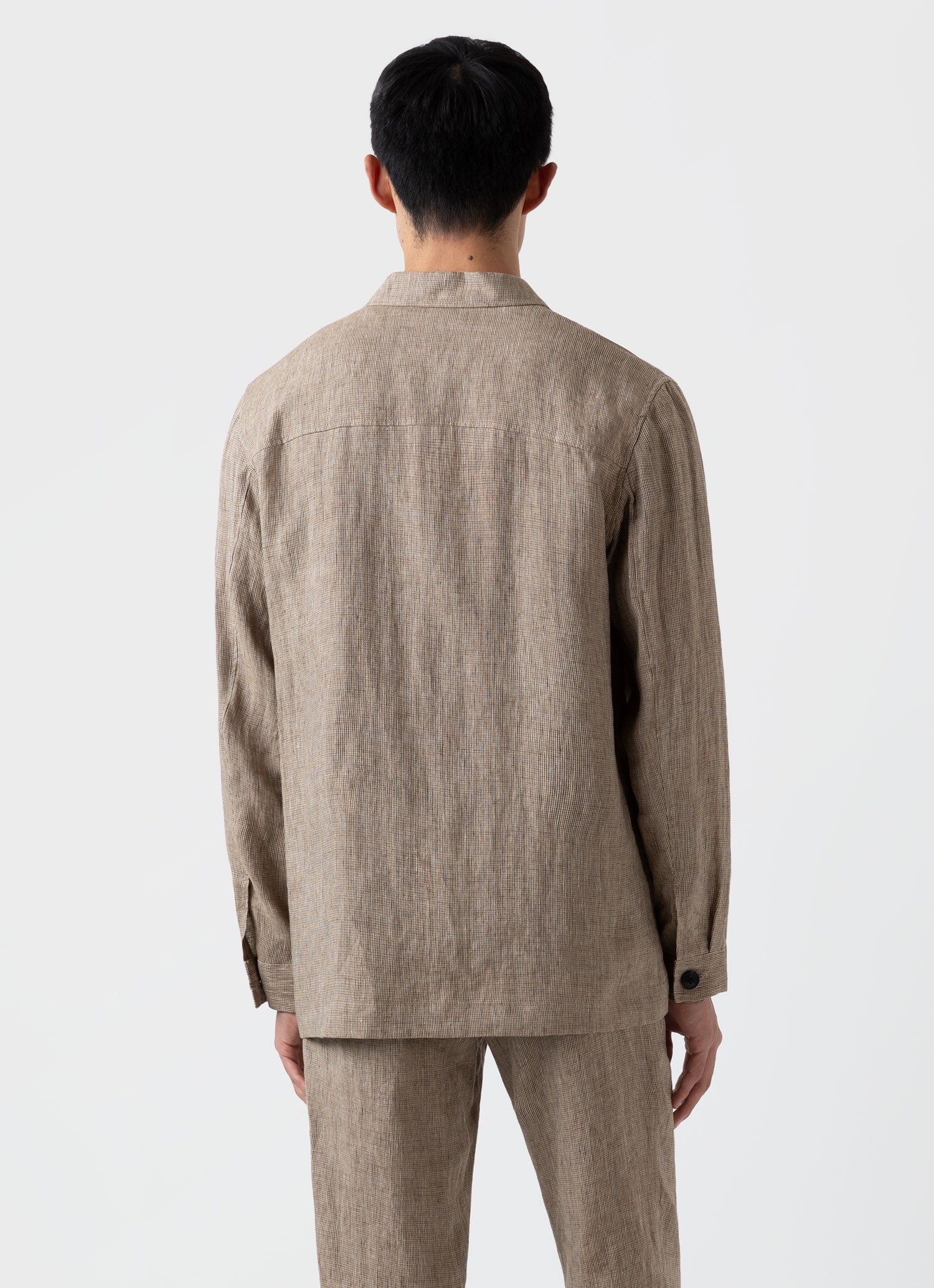 Men's Linen Twin Pocket Jacket in Light Sand Puppytooth