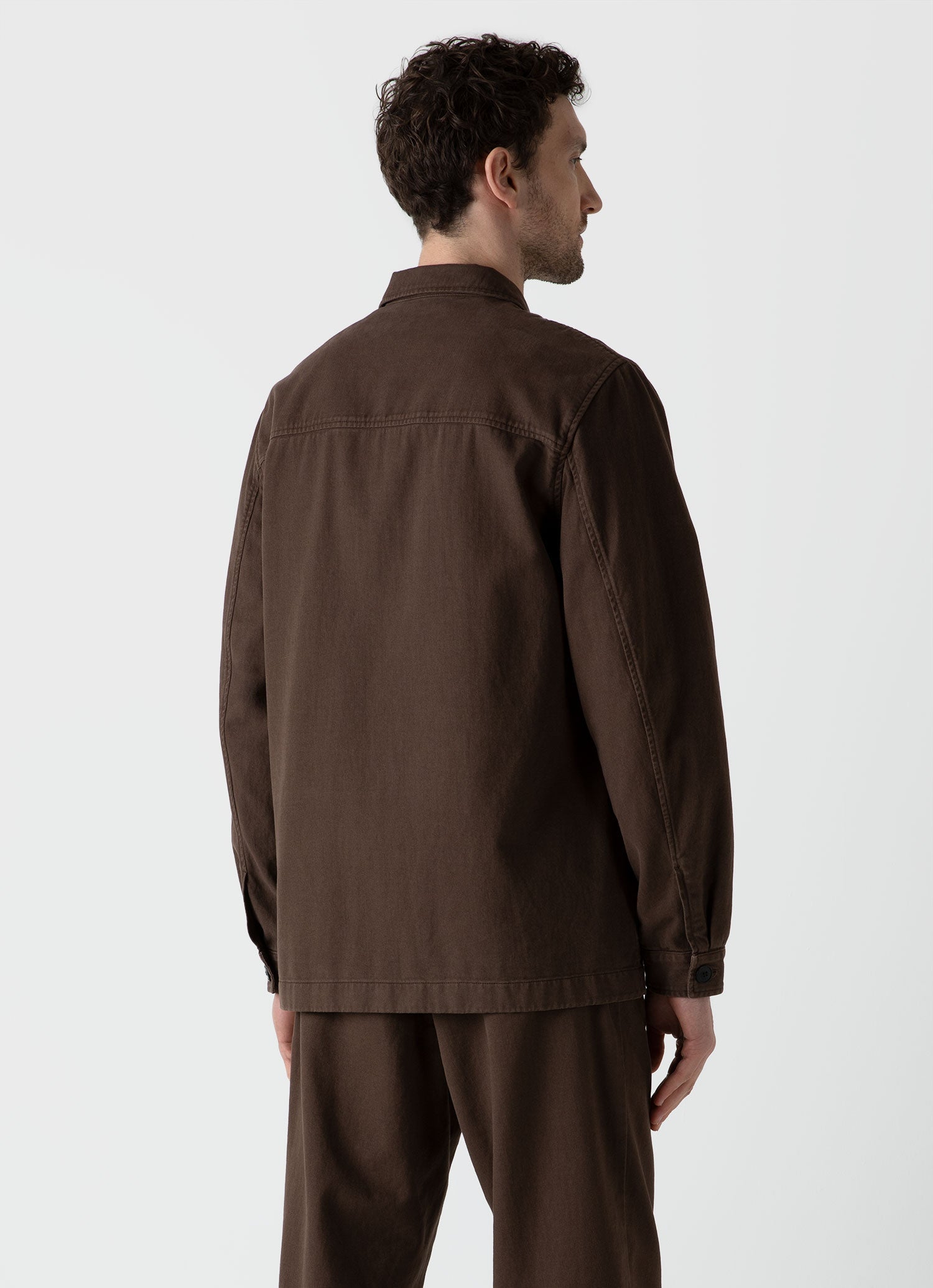 Men's Brushed Cotton Twin Pocket Jacket in Mid Brown