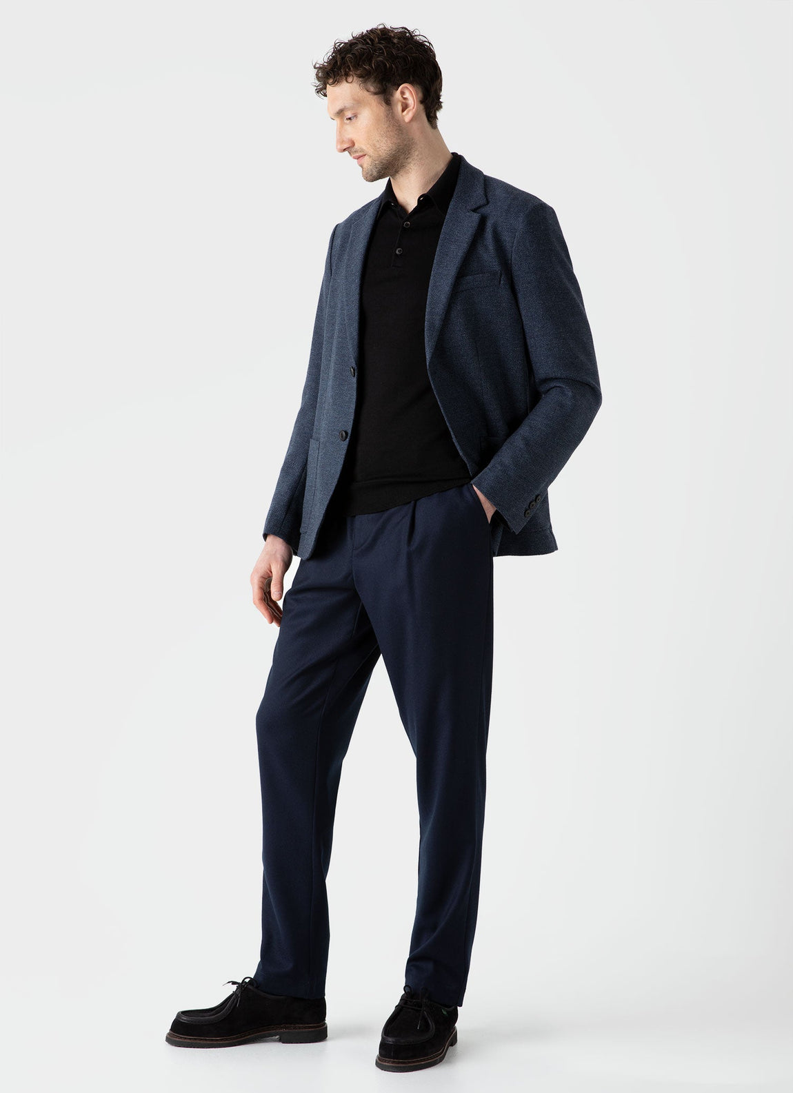 Men's Textured Wool Blazer in Blue Melange | Sunspel