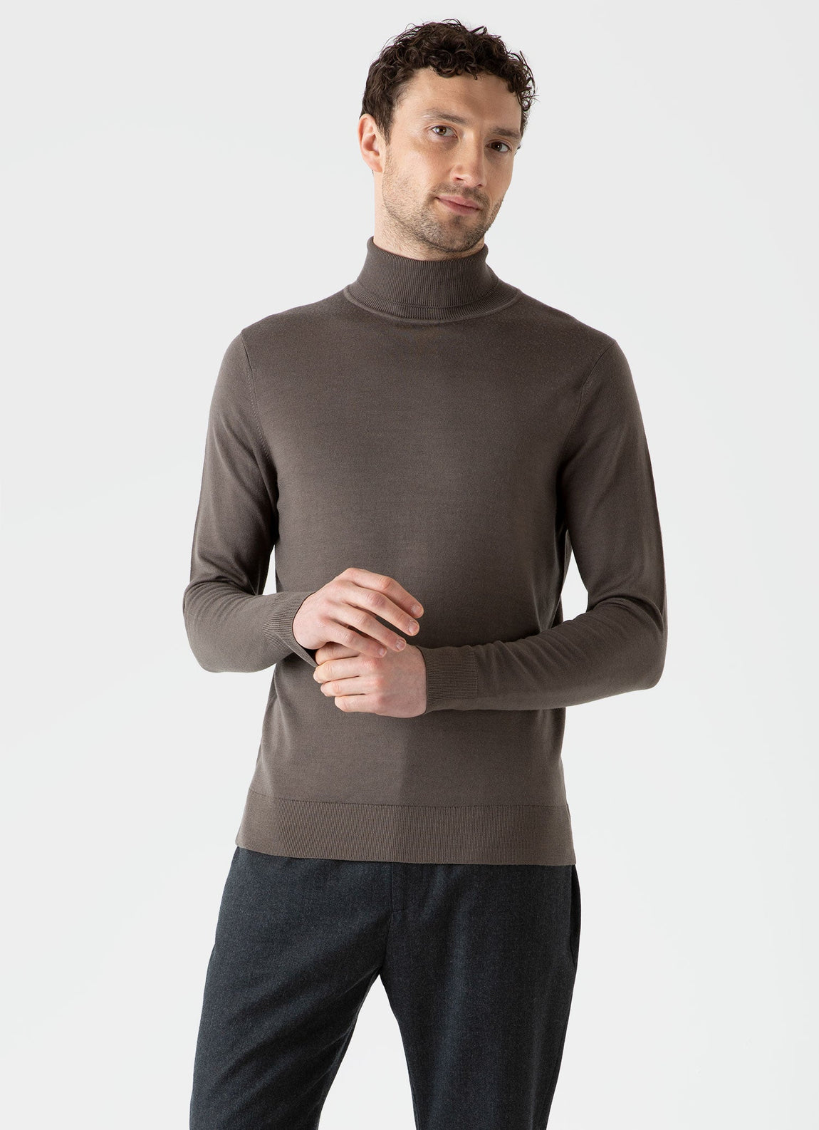 Men's Extra-Fine Merino Roll Neck in Cedar