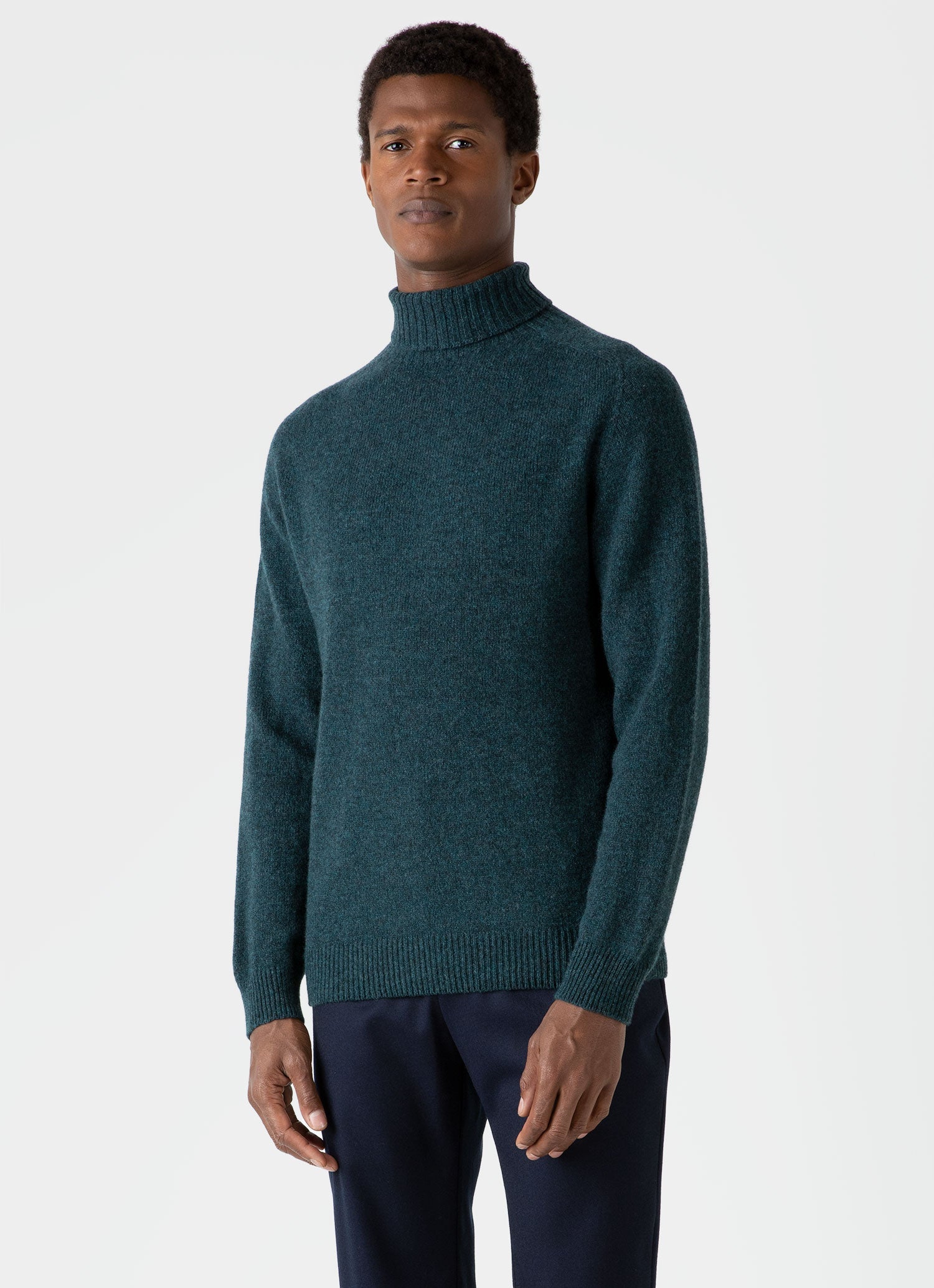 Men's Lambswool Roll Neck in Peacock