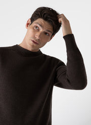 Men's English Merino Fisherman Jumper in Coffee