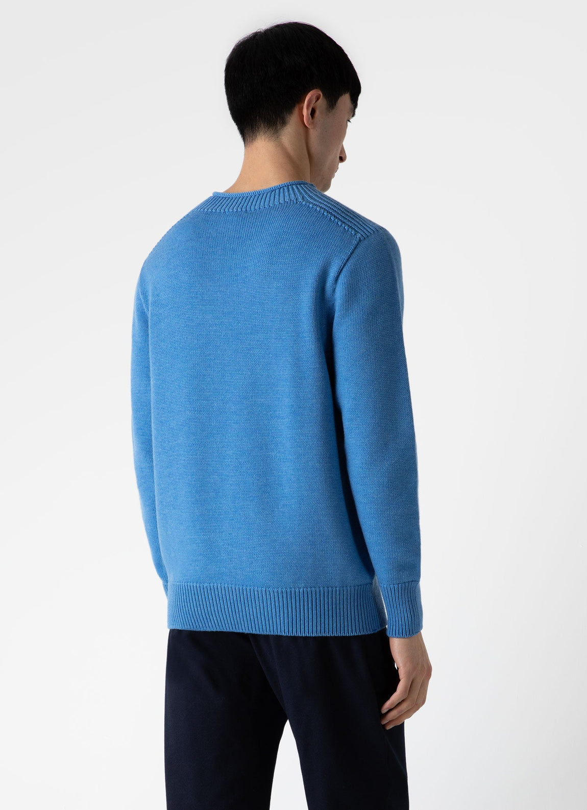 Men's English Merino Fisherman Jumper in Blue Jean