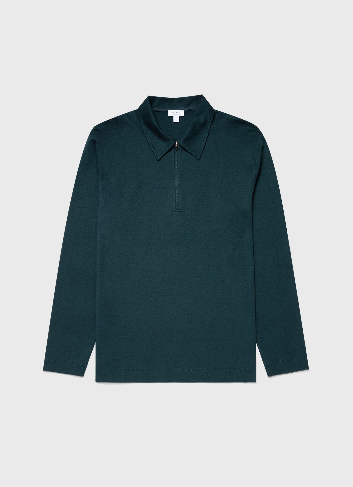 Men's Brushed Cotton Long Sleeve Polo Shirt in Peacock