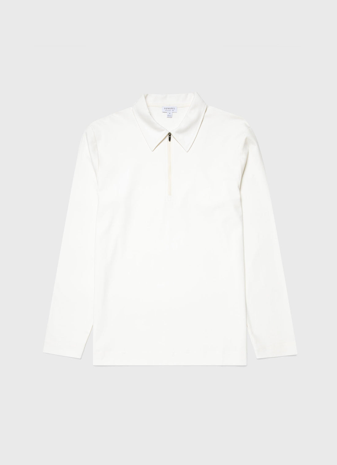 Men's Brushed Cotton Long Sleeve Polo Shirt in Ecru
