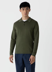 Men's Sea Island Cotton Long Sleeve Polo Shirt in Hunter Green