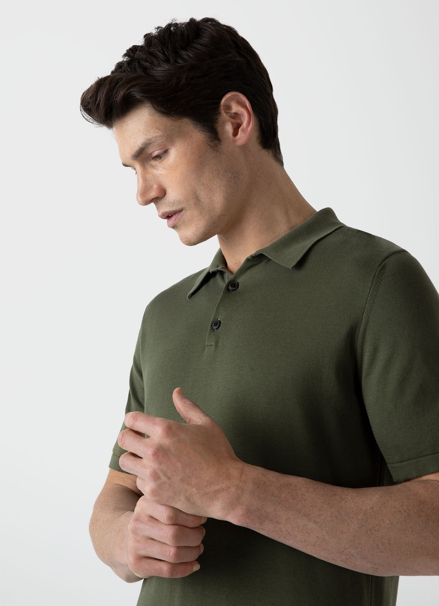 Men's Sea Island Cotton Polo Shirt in Hunter Green | Sunspel