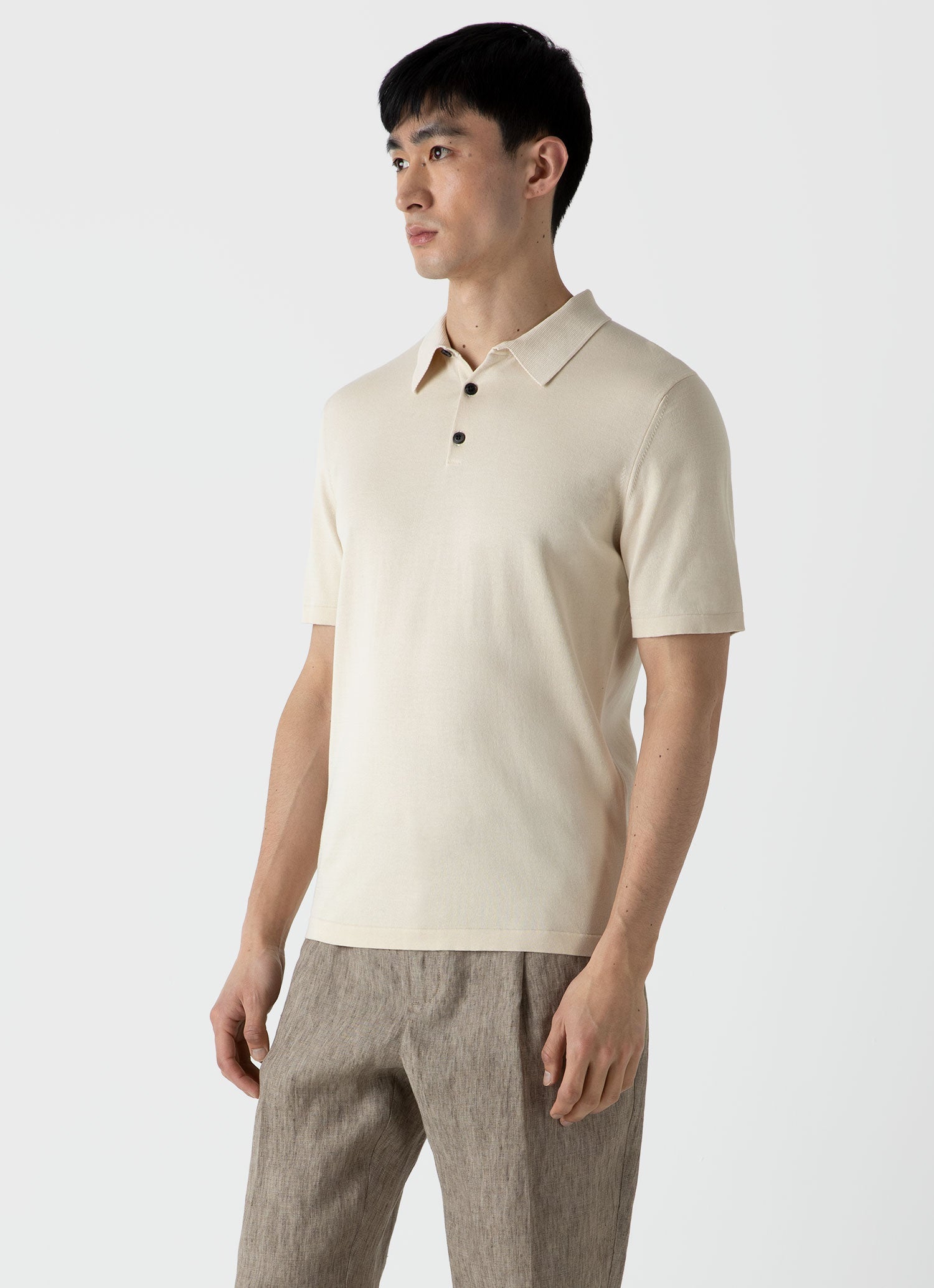 Men's Sea Island Cotton Polo Shirt in Undyed | Sunspel