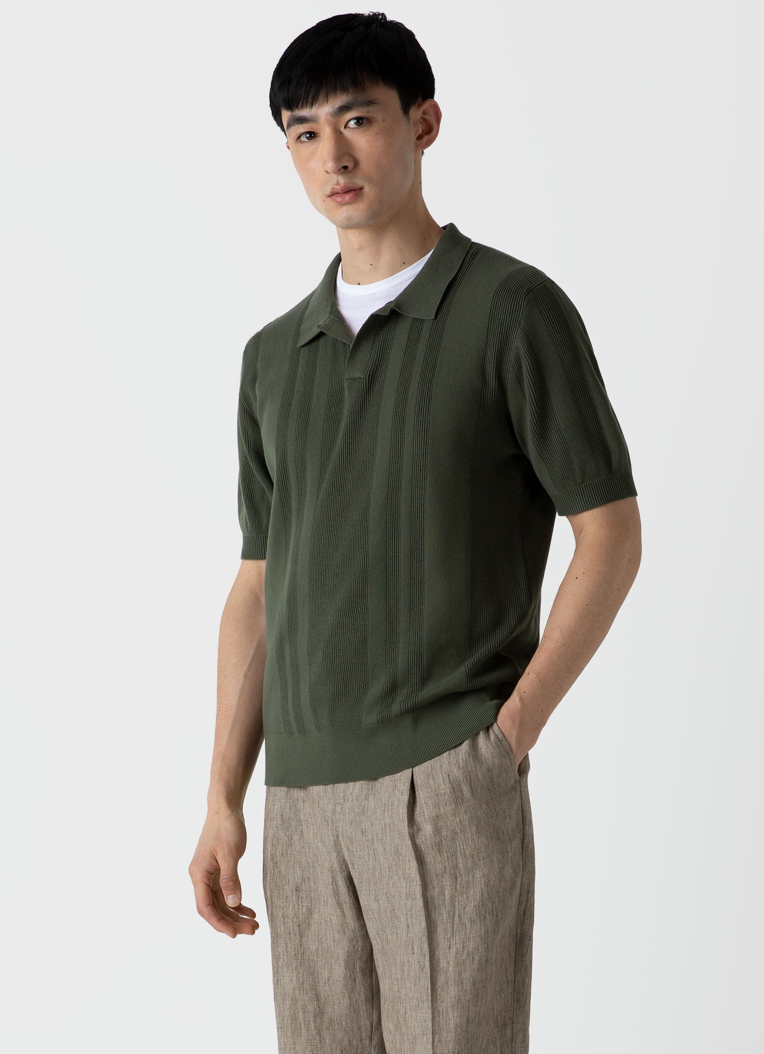 Men's Rib Knit Polo Shirt in Hunter Green