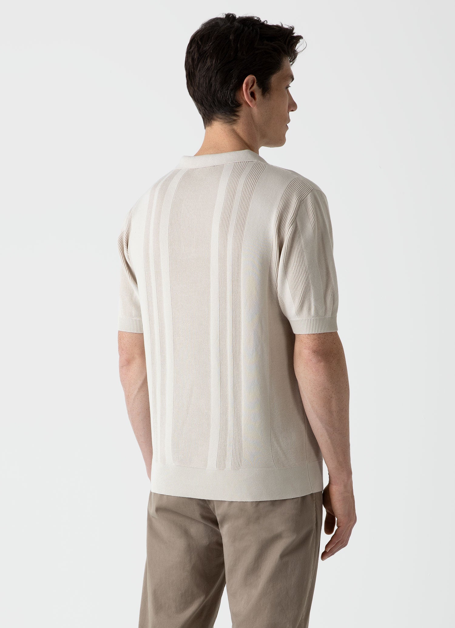 Men's Rib Knit Polo Shirt in Beige