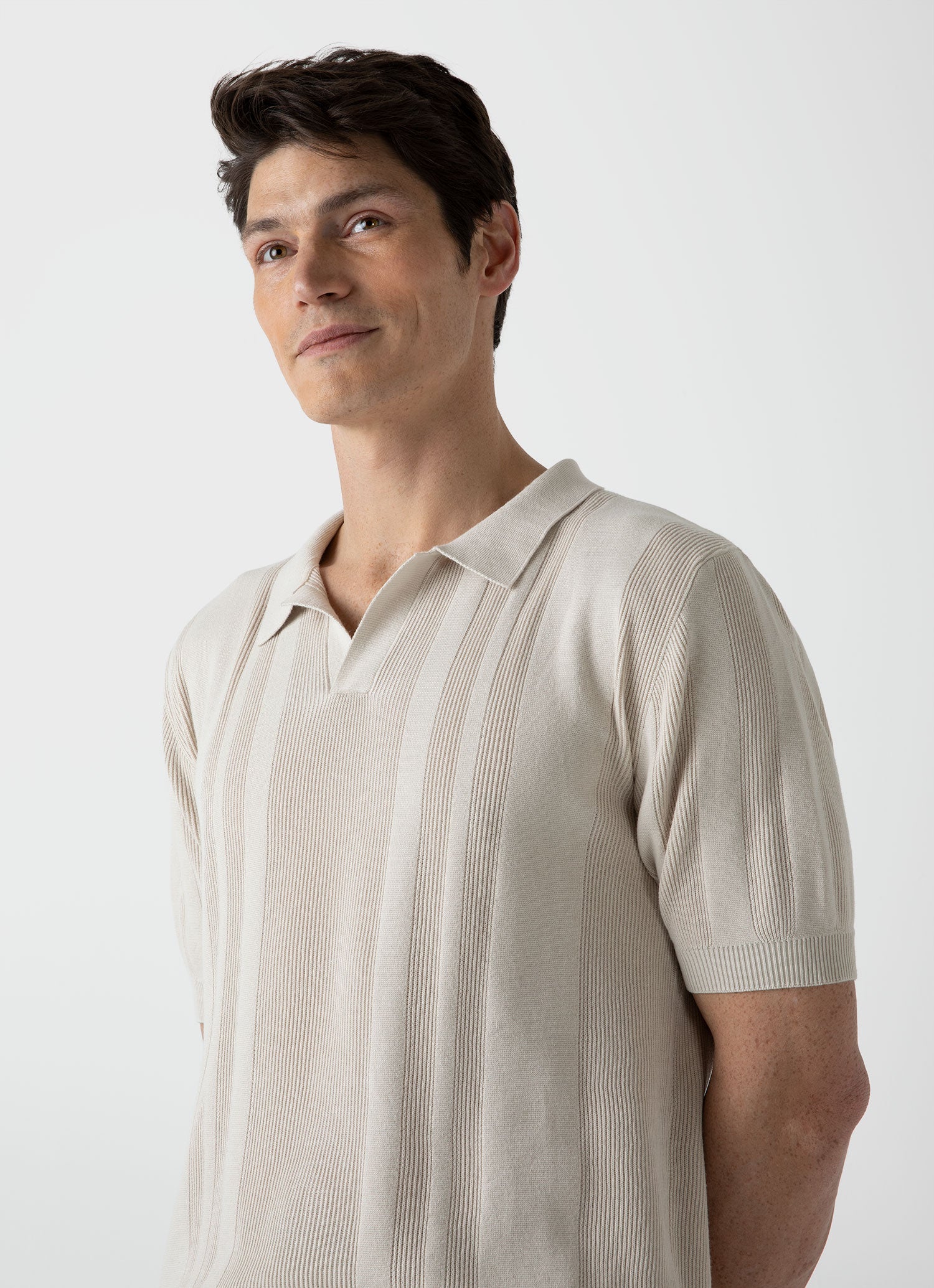 Men's Rib Knit Polo Shirt in Beige | Sunspel