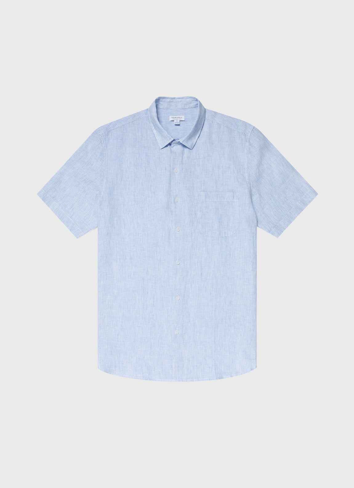 Men's Short Sleeve Linen Shirt in Cool Blue Micro Stripe