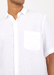 Men's Short Sleeve Linen Shirt in White
