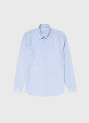 Men's Linen Shirt in Cool Blue Micro Stripe