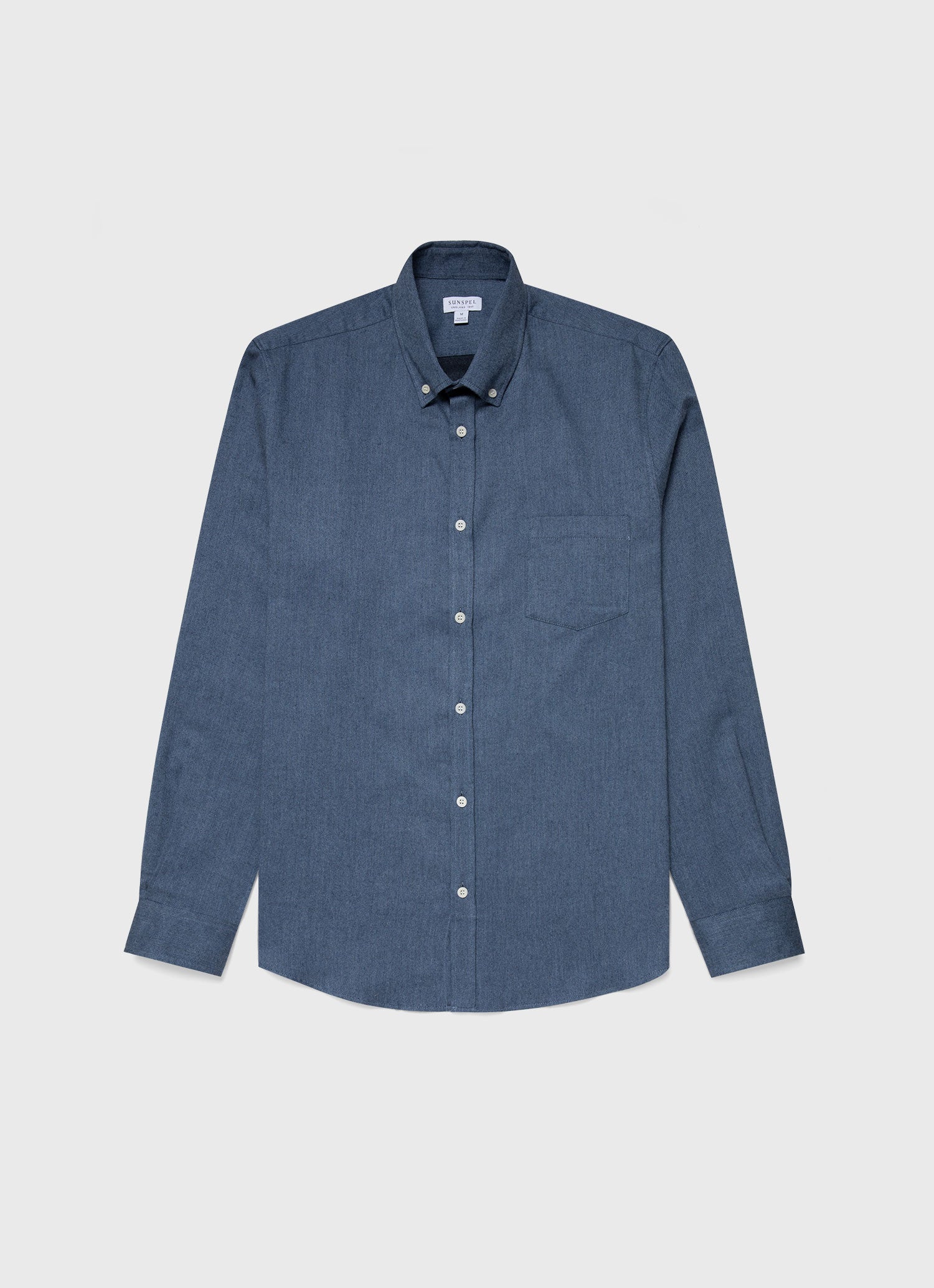 Men's Button Down Flannel Shirt in Blue Melange | Sunspel