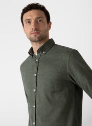 Men's Button Down Flannel Shirt in Green Melange