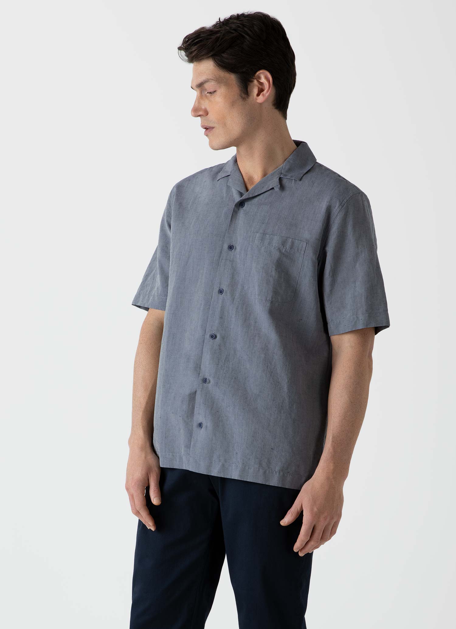 Men's Cotton Linen Shirt in Light Navy Melange