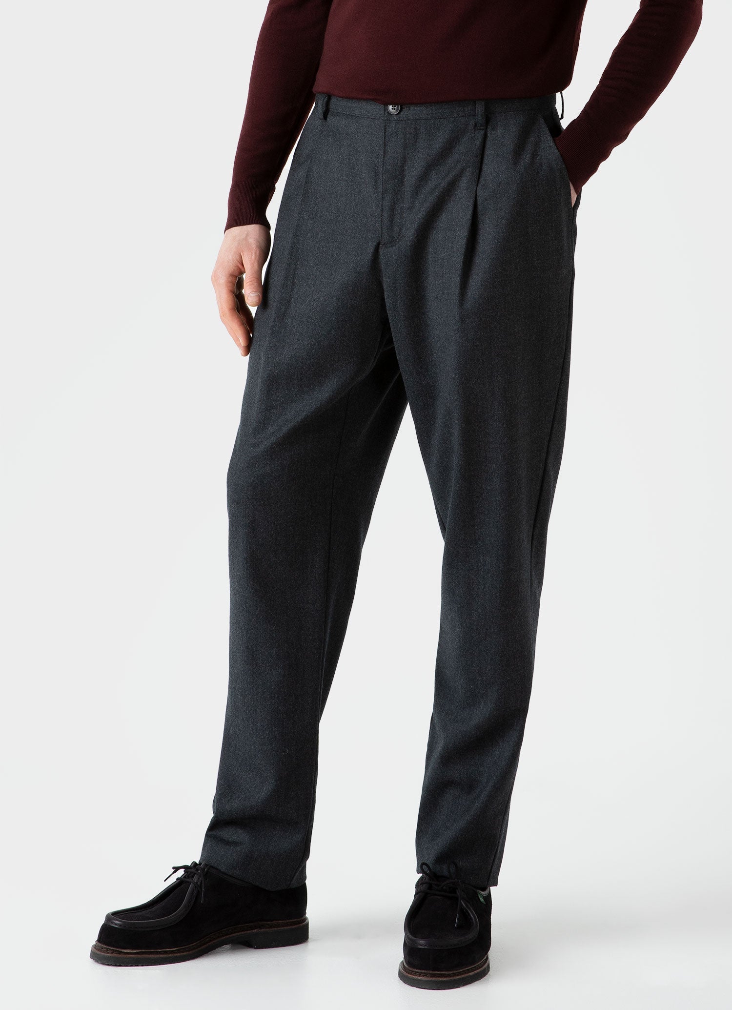 Charcoal Shell Tailored Wool Trousers - BrandAlley